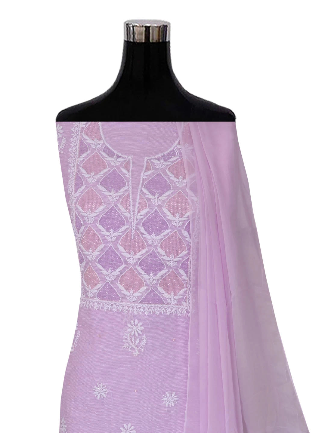 Ada Hand Embroidered Lilac Super Net Lucknowi Chikankari Unstitched Suit Piece With Cutdana Work 01A401946