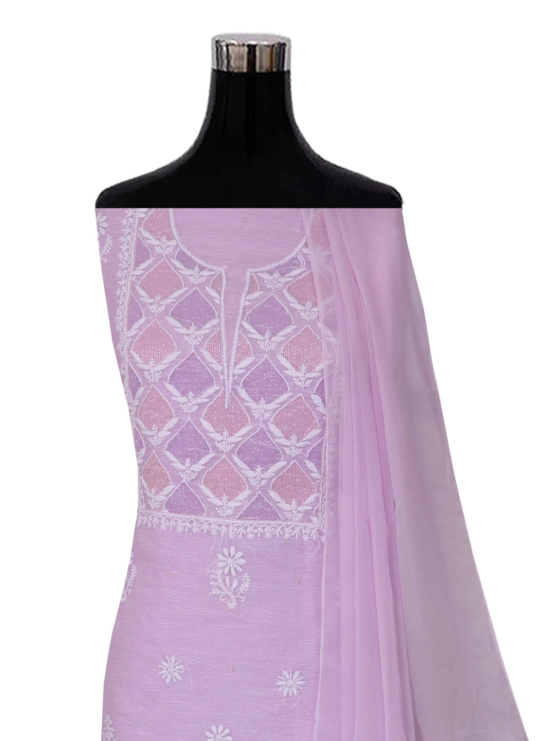 Ada Hand Embroidered Lilac Super Net Lucknowi Chikankari Unstitched Suit Piece With Cutdana Work 01A401946