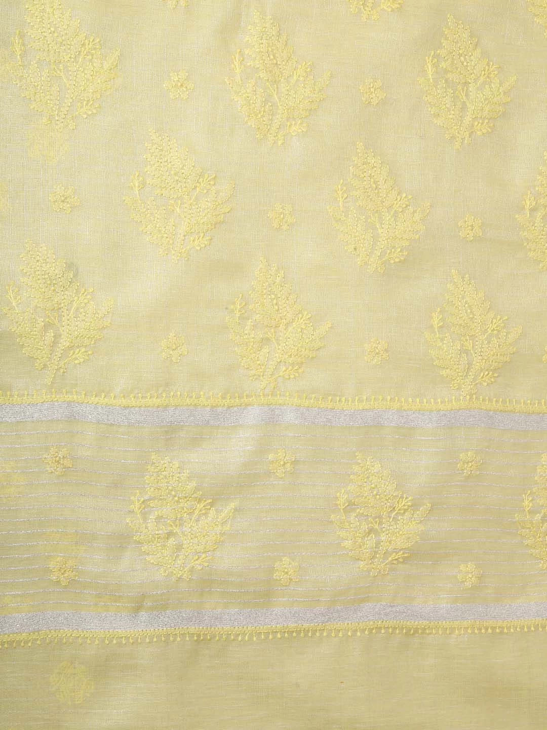 Ada Hand Embroidered Lemon Chanderi Lucknowi Chikankari Saree With Blouse 01A401898
