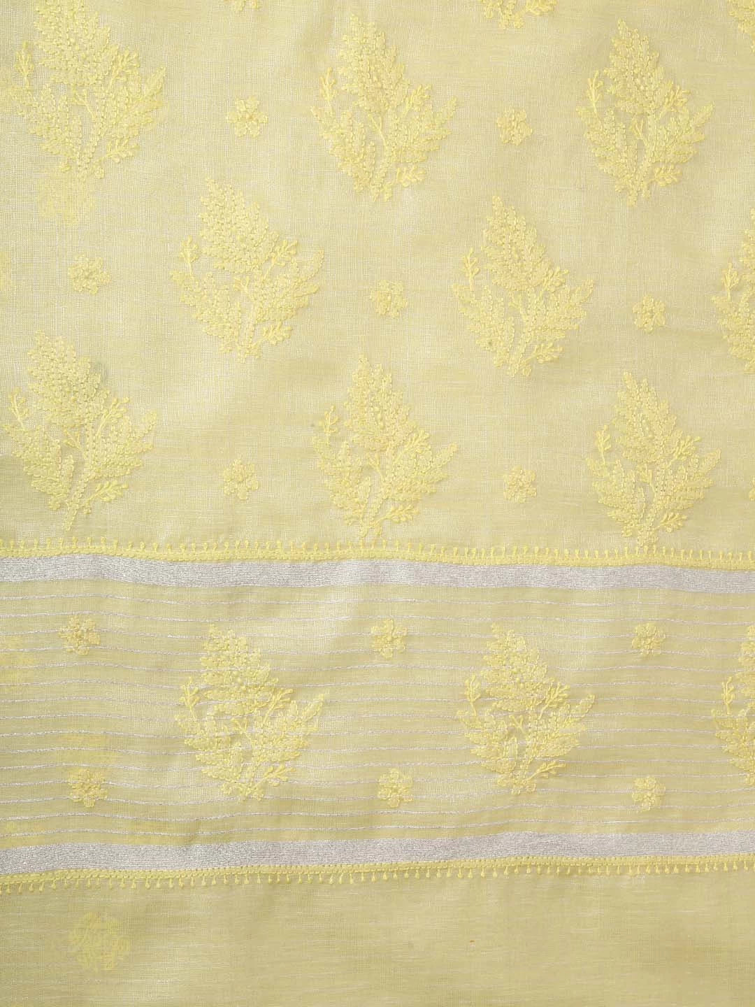 Ada Hand Embroidered Lemon Chanderi Lucknowi Chikankari Saree With Blouse 01A401898