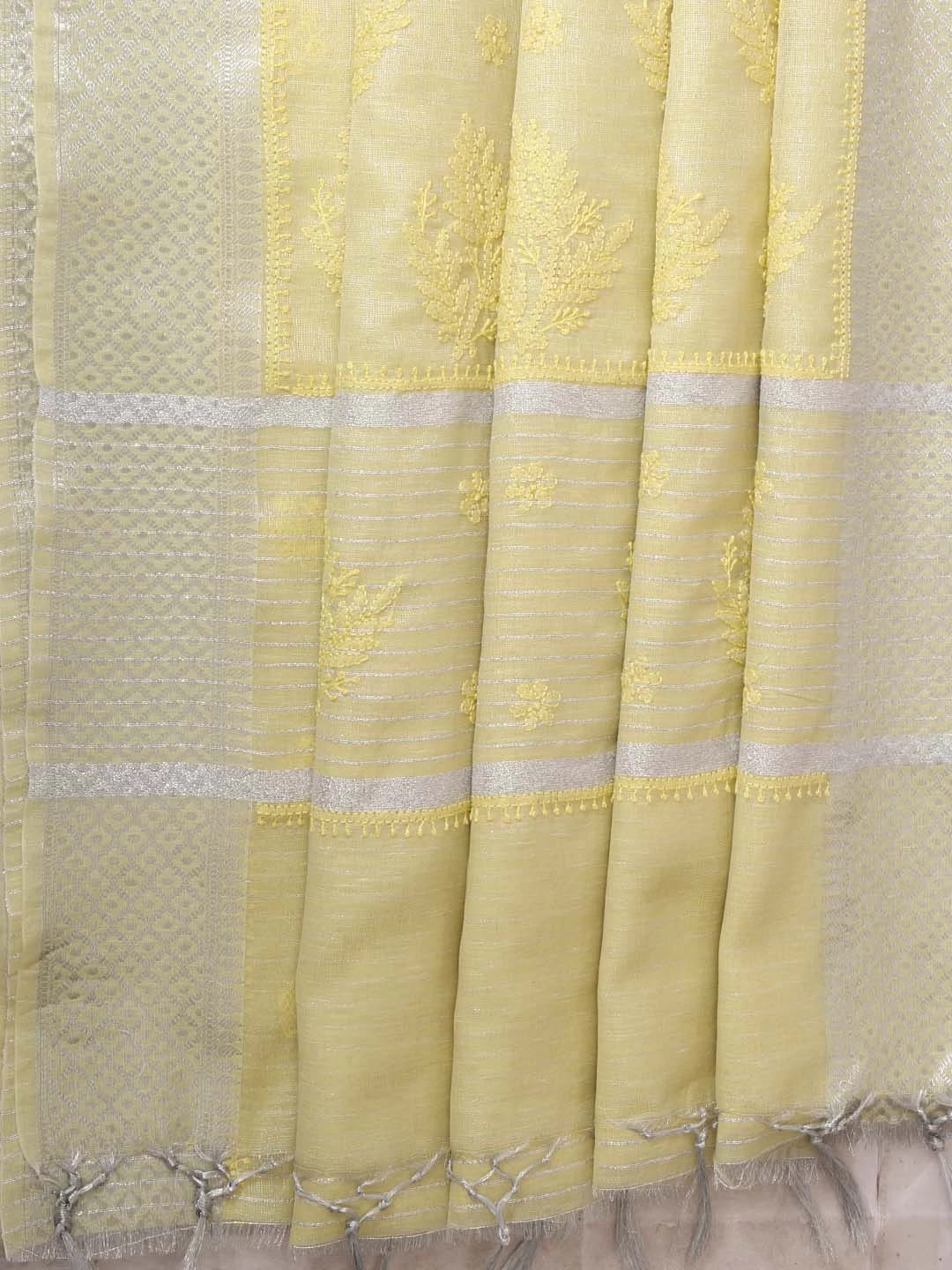Ada Hand Embroidered Lemon Chanderi Lucknowi Chikankari Saree With Blouse 01A401898