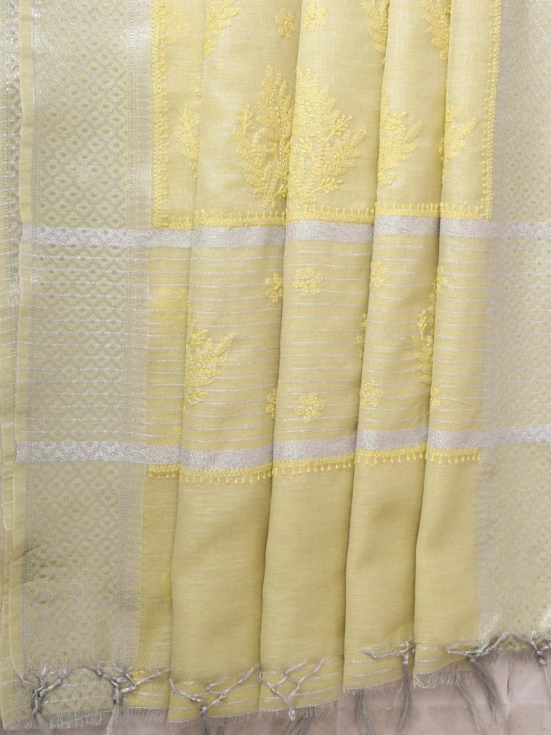 Ada Hand Embroidered Lemon Chanderi Lucknowi Chikankari Saree With Blouse 01A401898