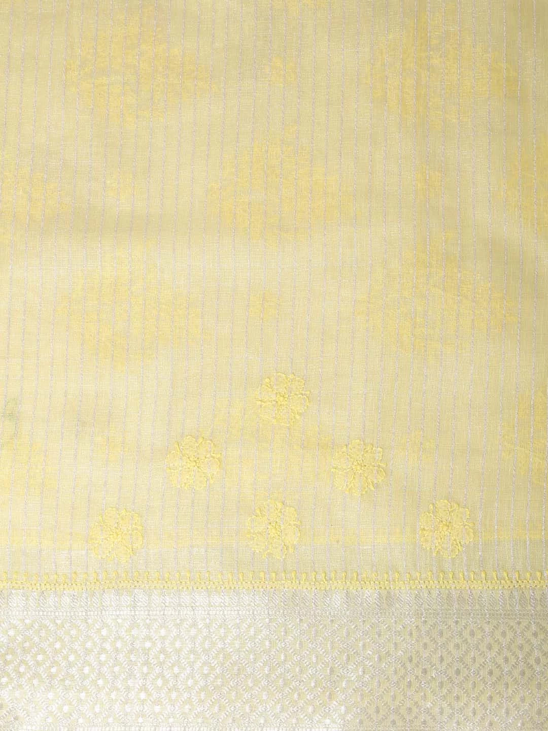 Ada Hand Embroidered Lemon Chanderi Lucknowi Chikankari Saree With Blouse 01A401898