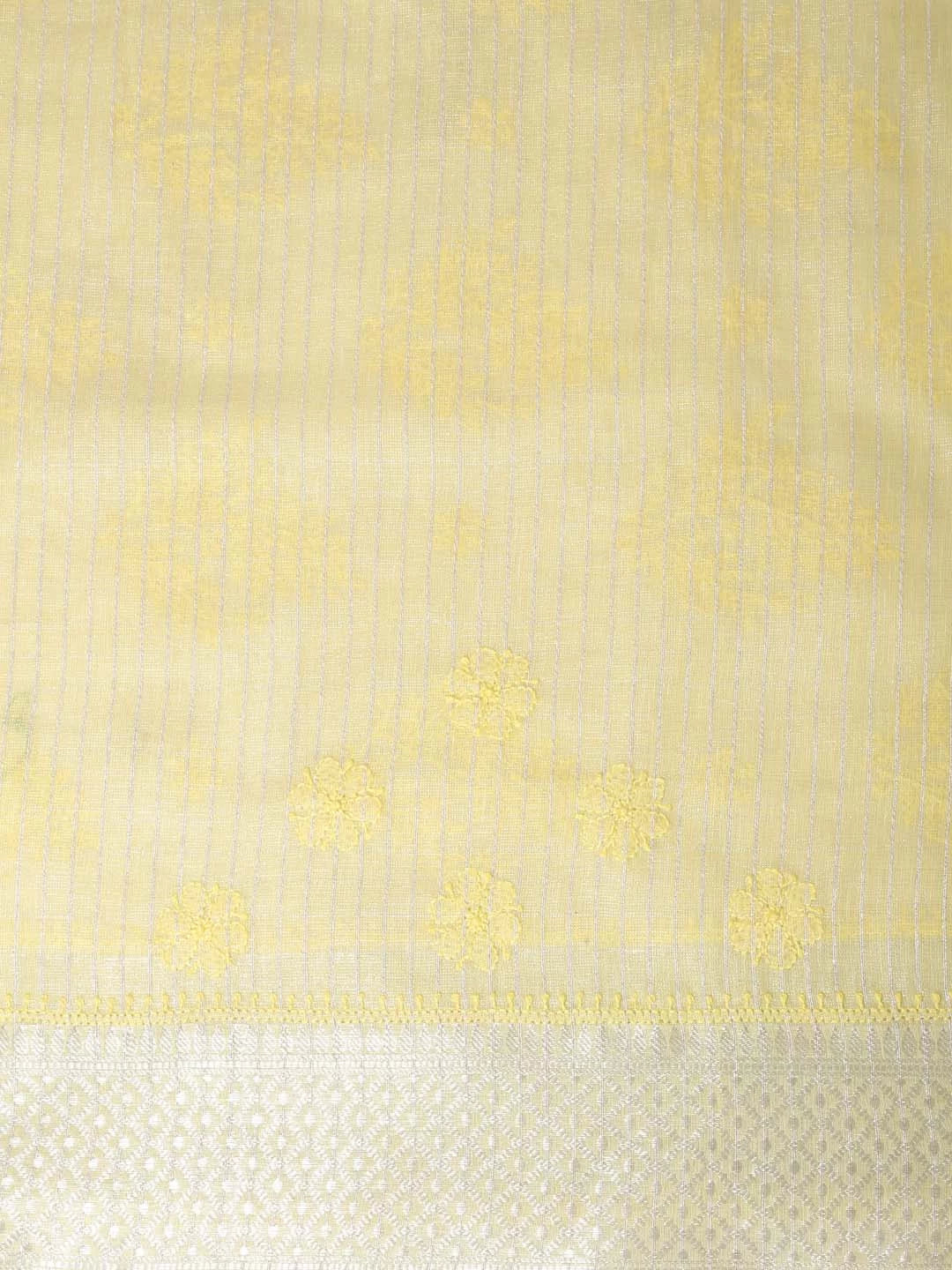 Ada Hand Embroidered Lemon Chanderi Lucknowi Chikankari Saree With Blouse 01A401898