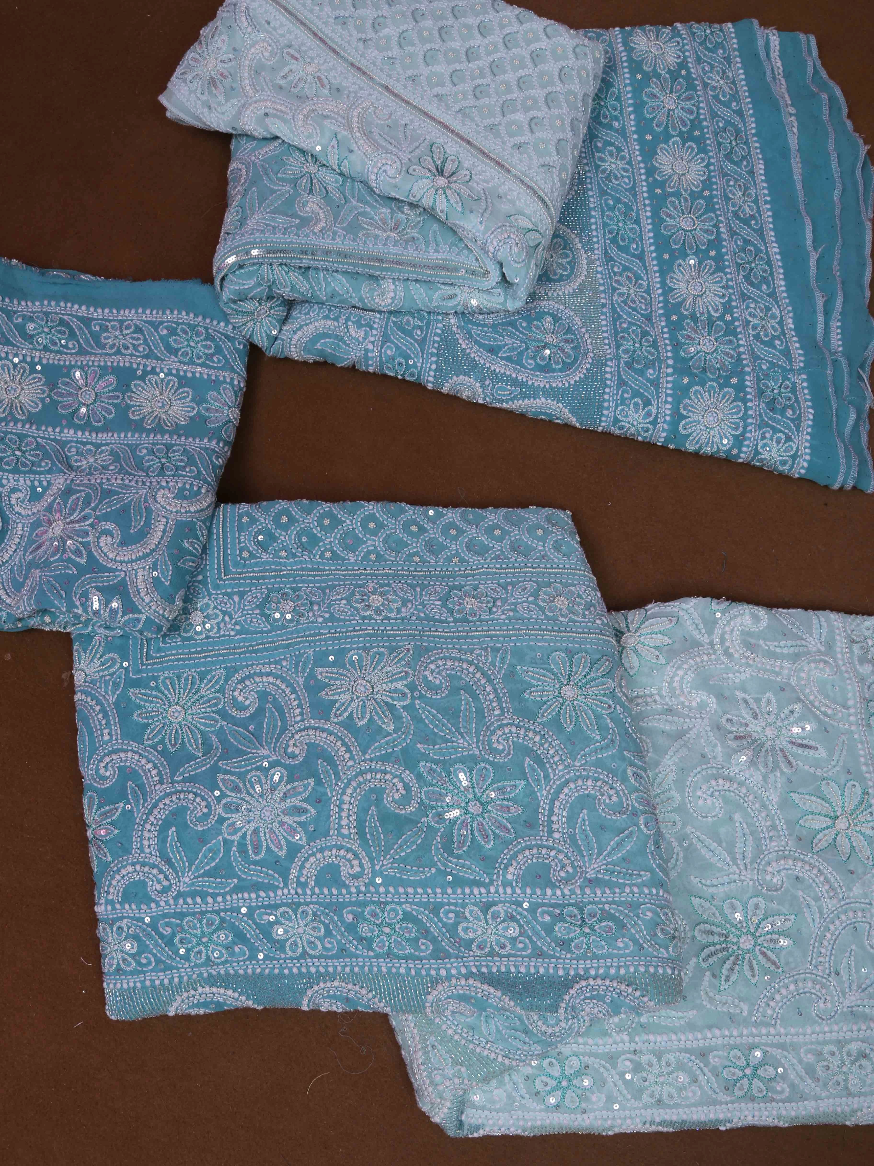 Ada Hand Embroidered Sea Green Ombre Shade Pure Georgette Lucknowi Chikankari Lehenga Set With Cutdana Work 01A367144