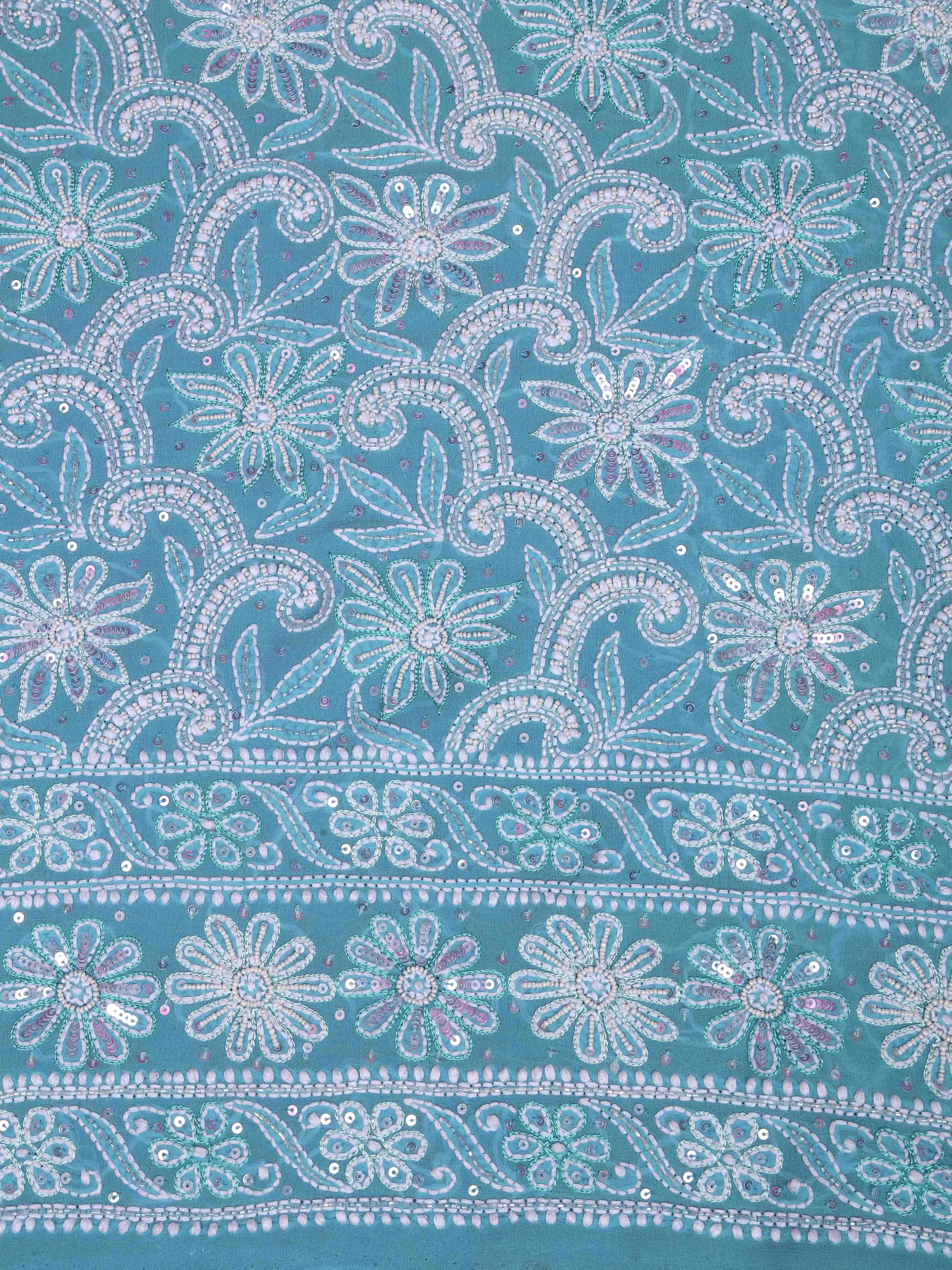 Ada Hand Embroidered Sea Green Ombre Shade Pure Georgette Lucknowi Chikankari Lehenga Set With Cutdana Work 01A367144