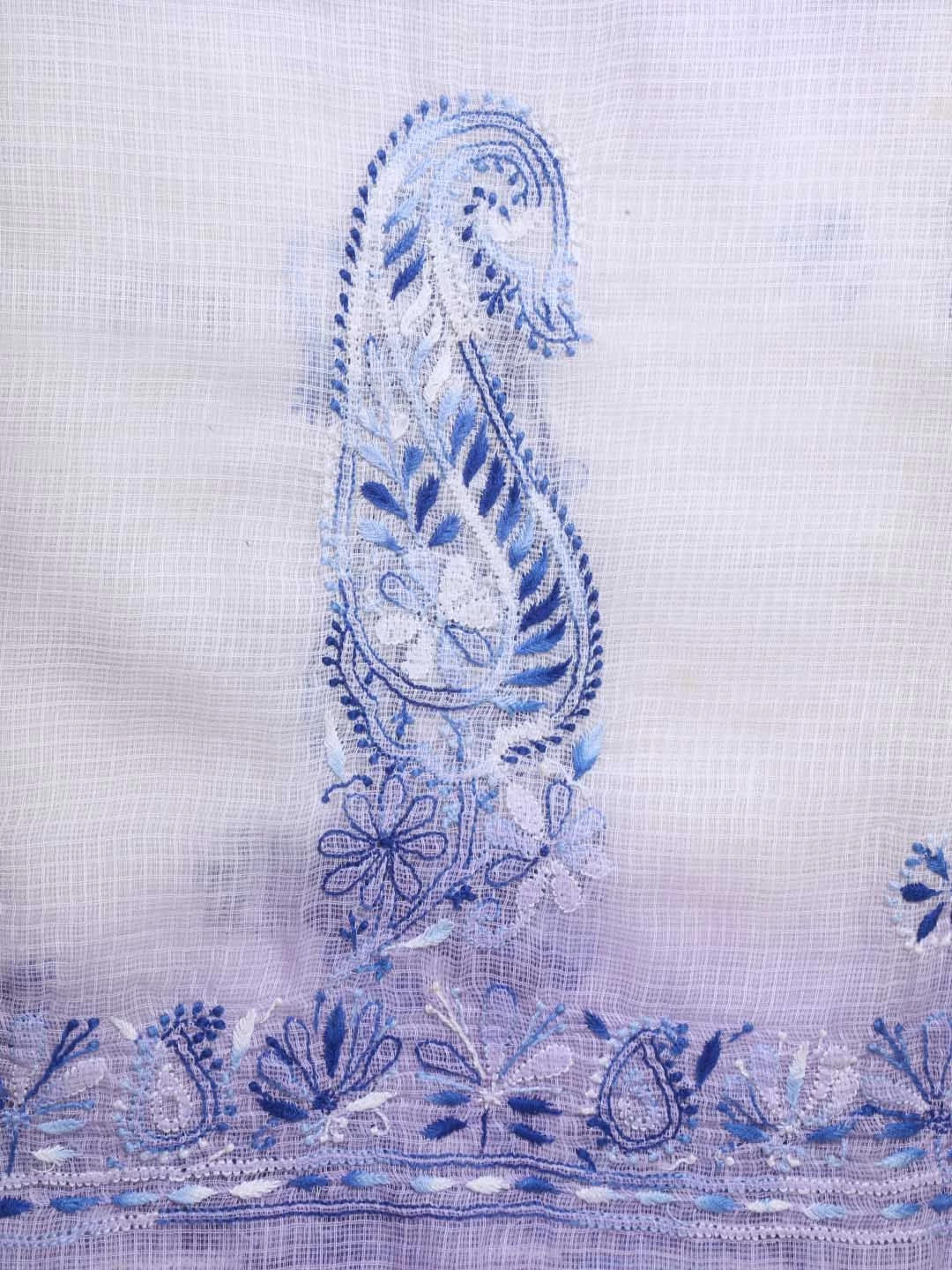Ada Hand Embroidered White & Lilac Shaded Kota Lucknowi Chikankari Dupatta A612152