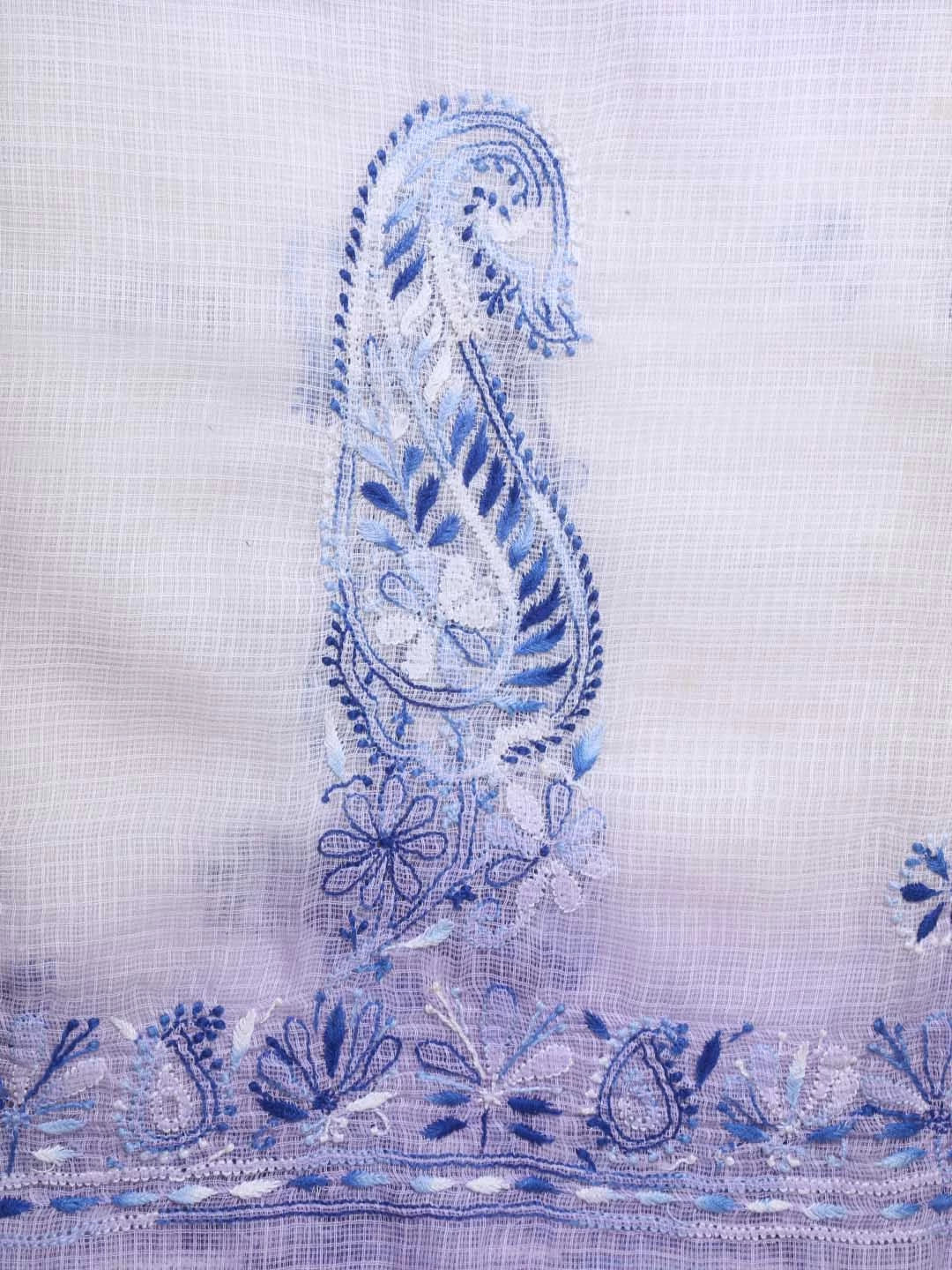 Ada Hand Embroidered White & Lilac Shaded Kota Lucknowi Chikankari Dupatta A612152