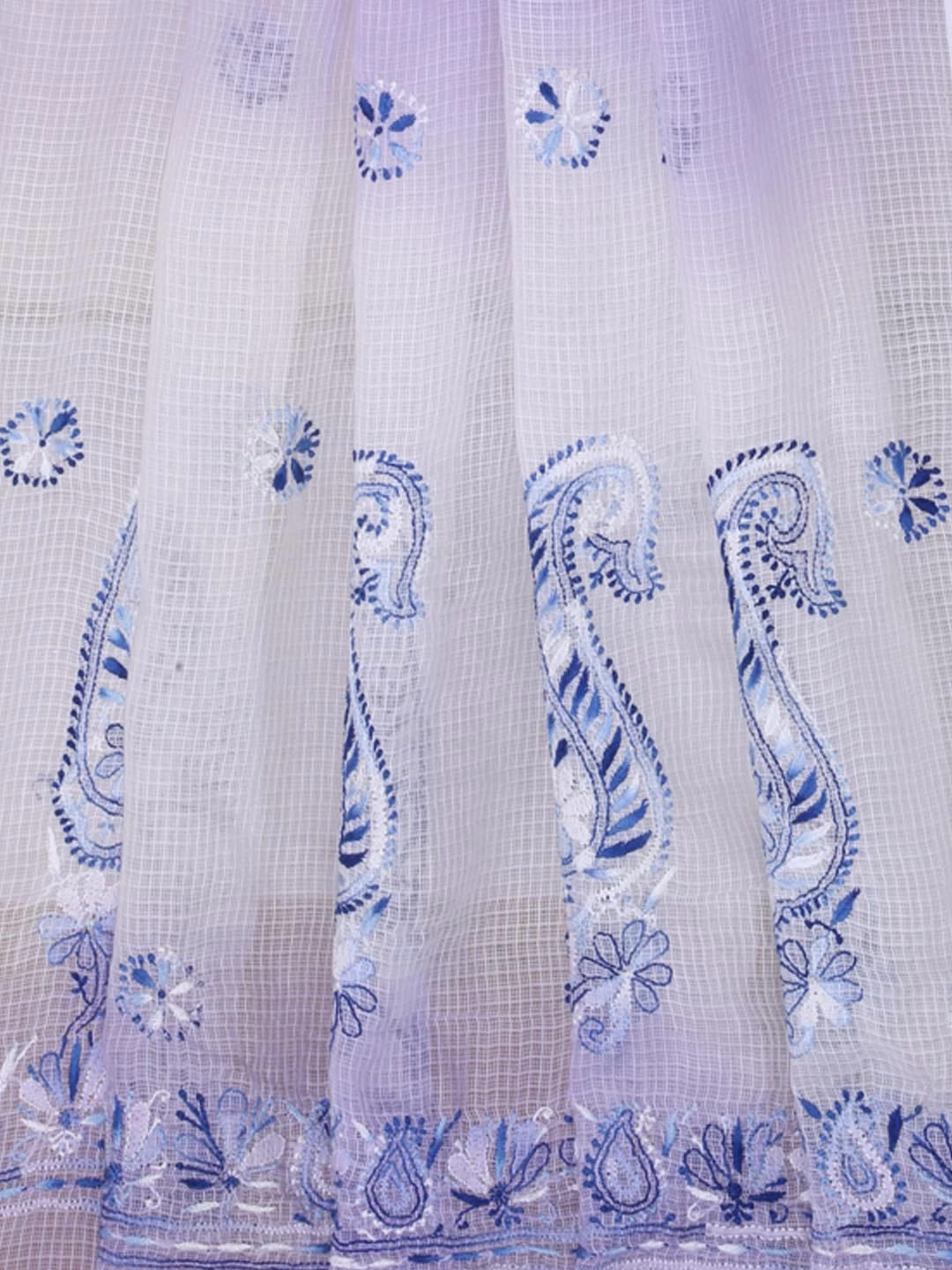 Ada Hand Embroidered White & Lilac Shaded Kota Lucknowi Chikankari Dupatta A612152