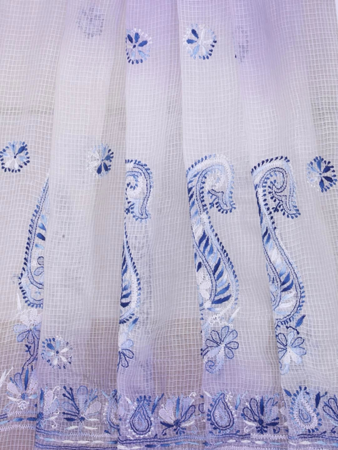 Ada Hand Embroidered White & Lilac Shaded Kota Lucknowi Chikankari Dupatta A612152