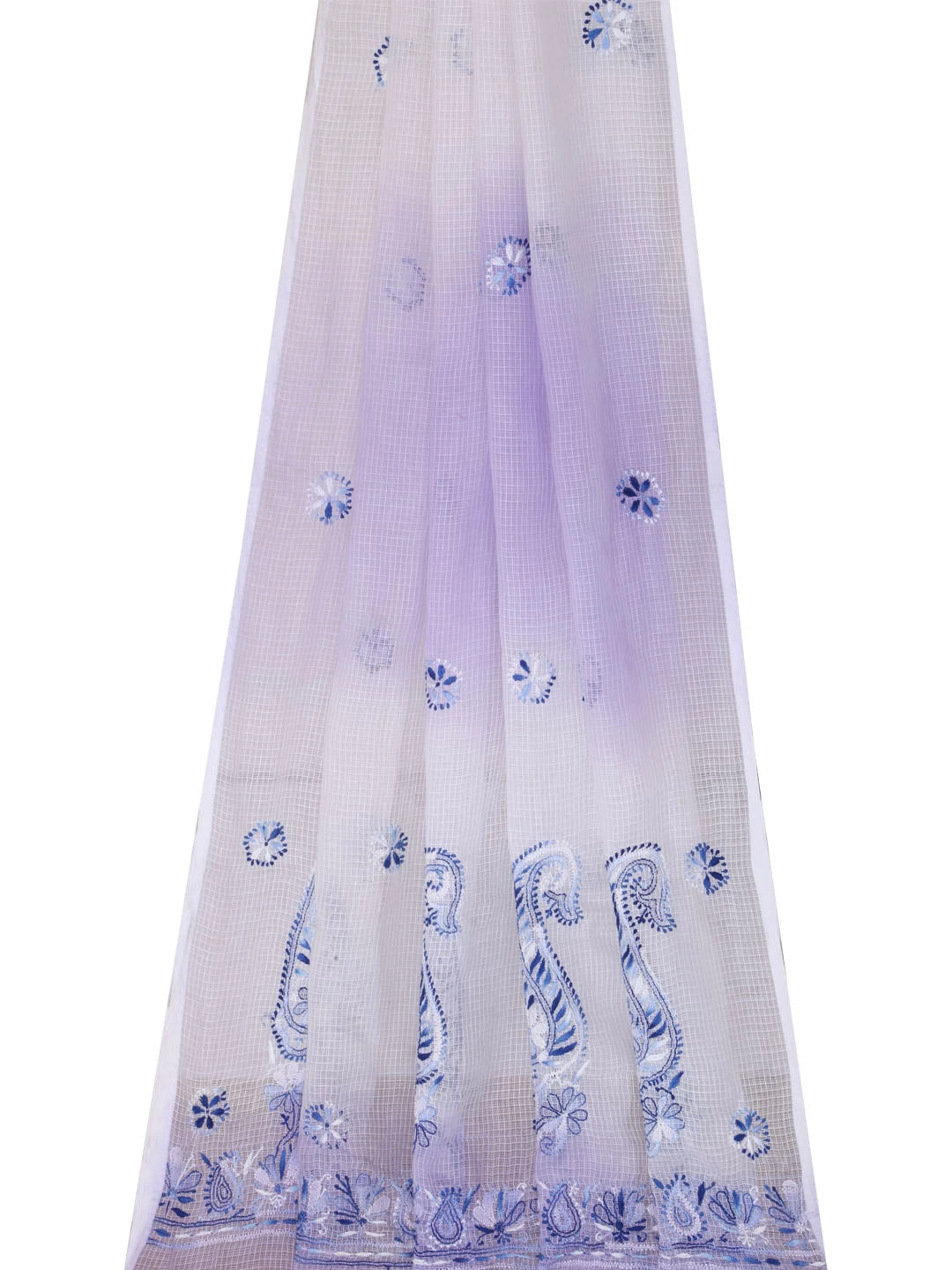 Ada Hand Embroidered White & Lilac Shaded Kota Lucknowi Chikankari Dupatta A612152
