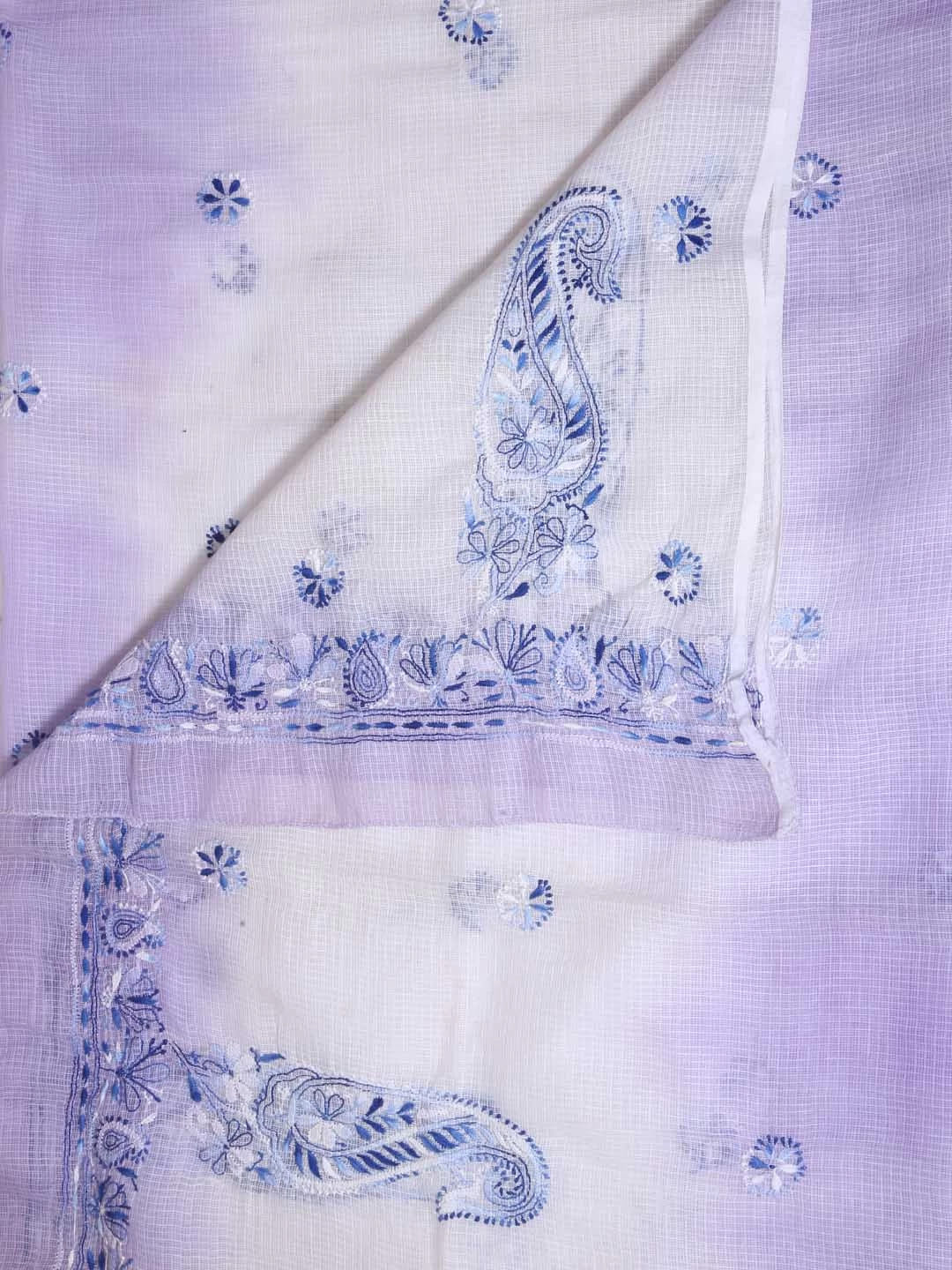 Ada Hand Embroidered White & Lilac Shaded Kota Lucknowi Chikankari Dupatta A612152