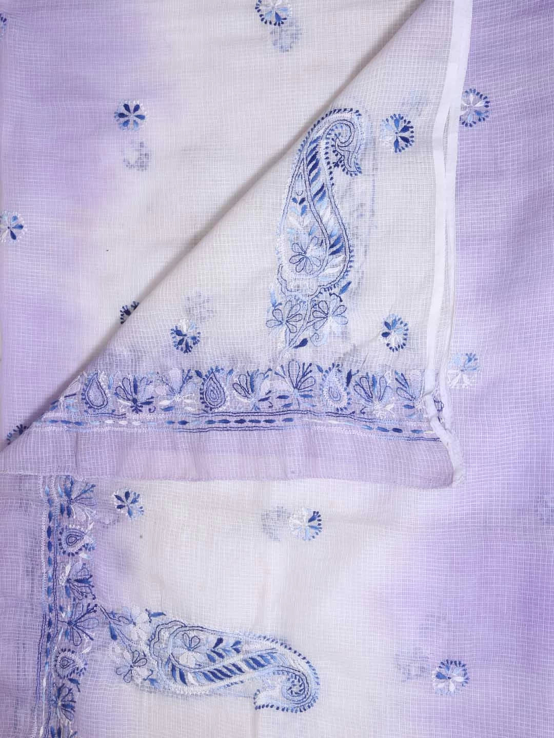 Ada Hand Embroidered White & Lilac Shaded Kota Lucknowi Chikankari Dupatta A612152