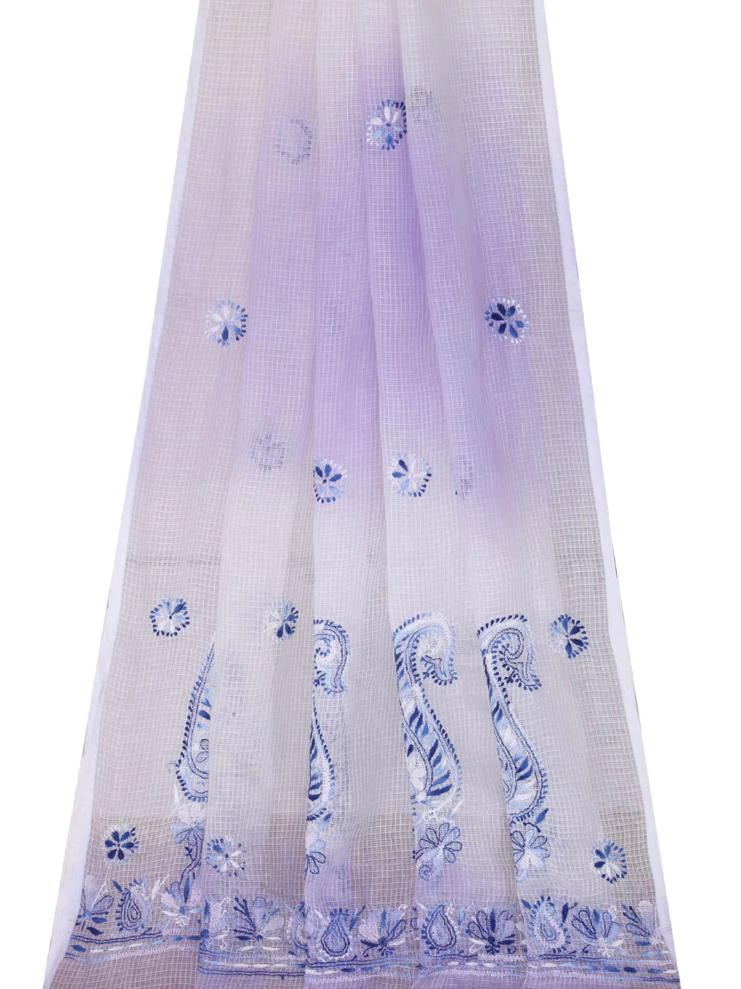 Ada Hand Embroidered White & Lilac Shaded Kota Lucknowi Chikankari Dupatta A612152