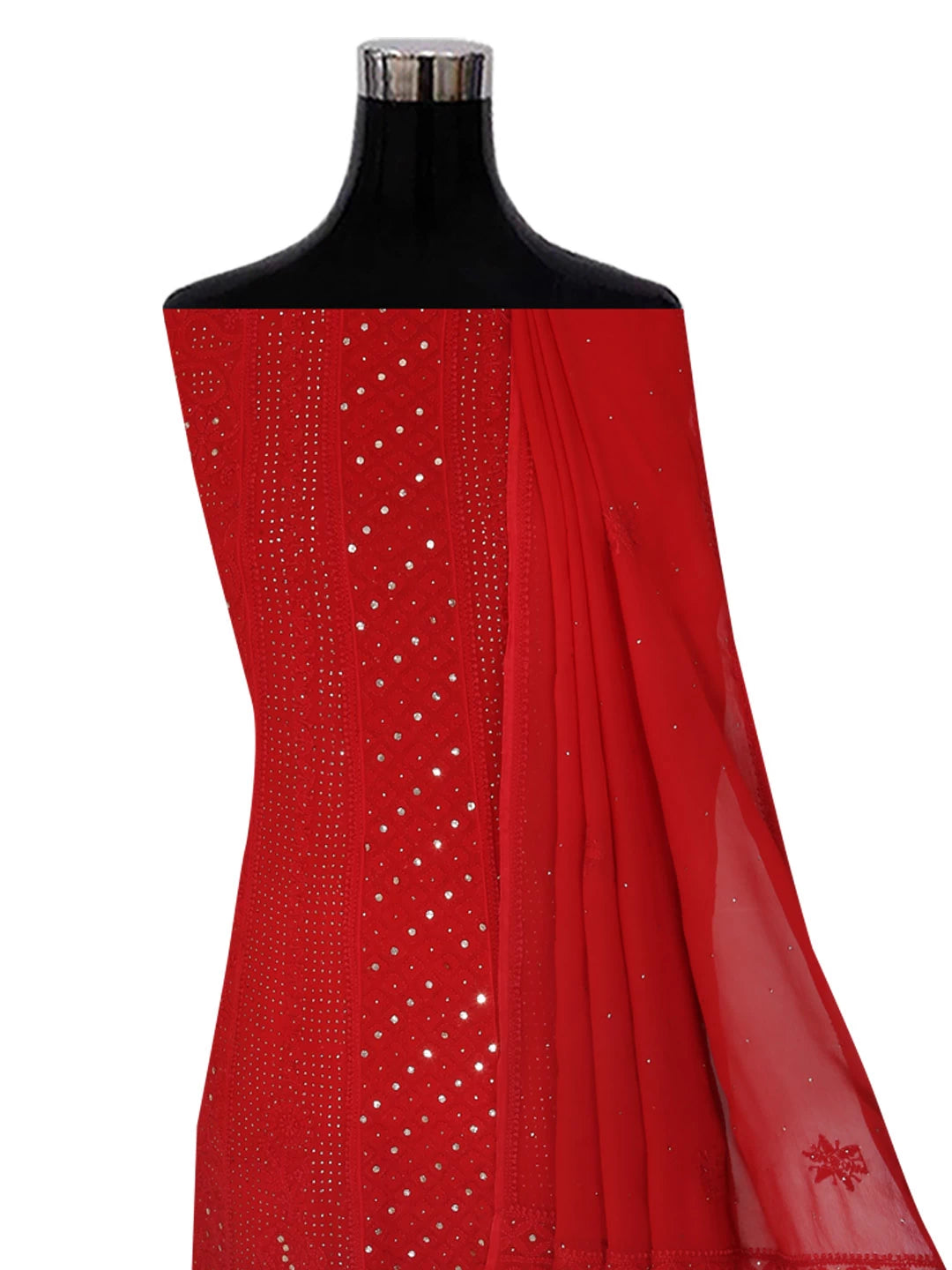Ada Hand Embroidered Red Ombre Shade Viscose Georgette Lucknowi Chikankari Semi-Stitched Anarkali Kurta Dupatta Set With Muqaish Work 01A196842