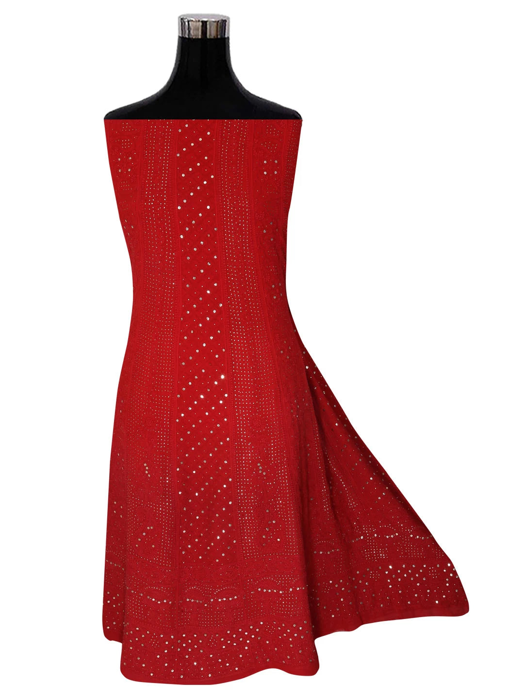 Ada Hand Embroidered Red Ombre Shade Viscose Georgette Lucknowi Chikankari Semi-Stitched Anarkali Kurta Dupatta Set With Muqaish Work 01A196842