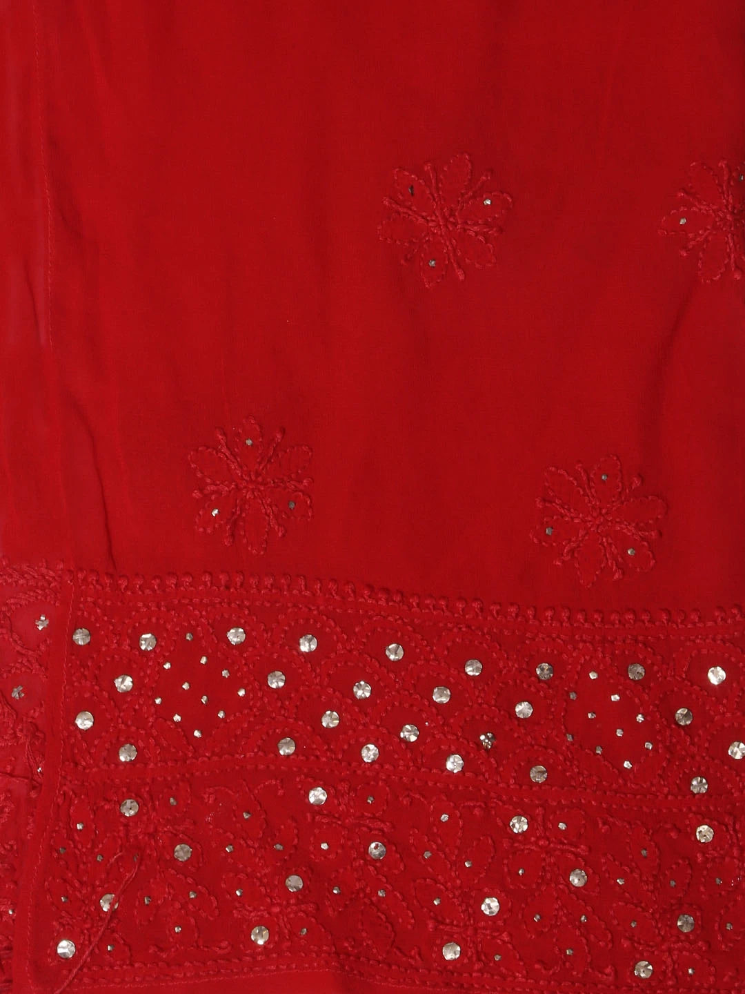 Ada Hand Embroidered Red Ombre Shade Viscose Georgette Lucknowi Chikankari Semi-Stitched Anarkali Kurta Dupatta Set With Muqaish Work 01A196842