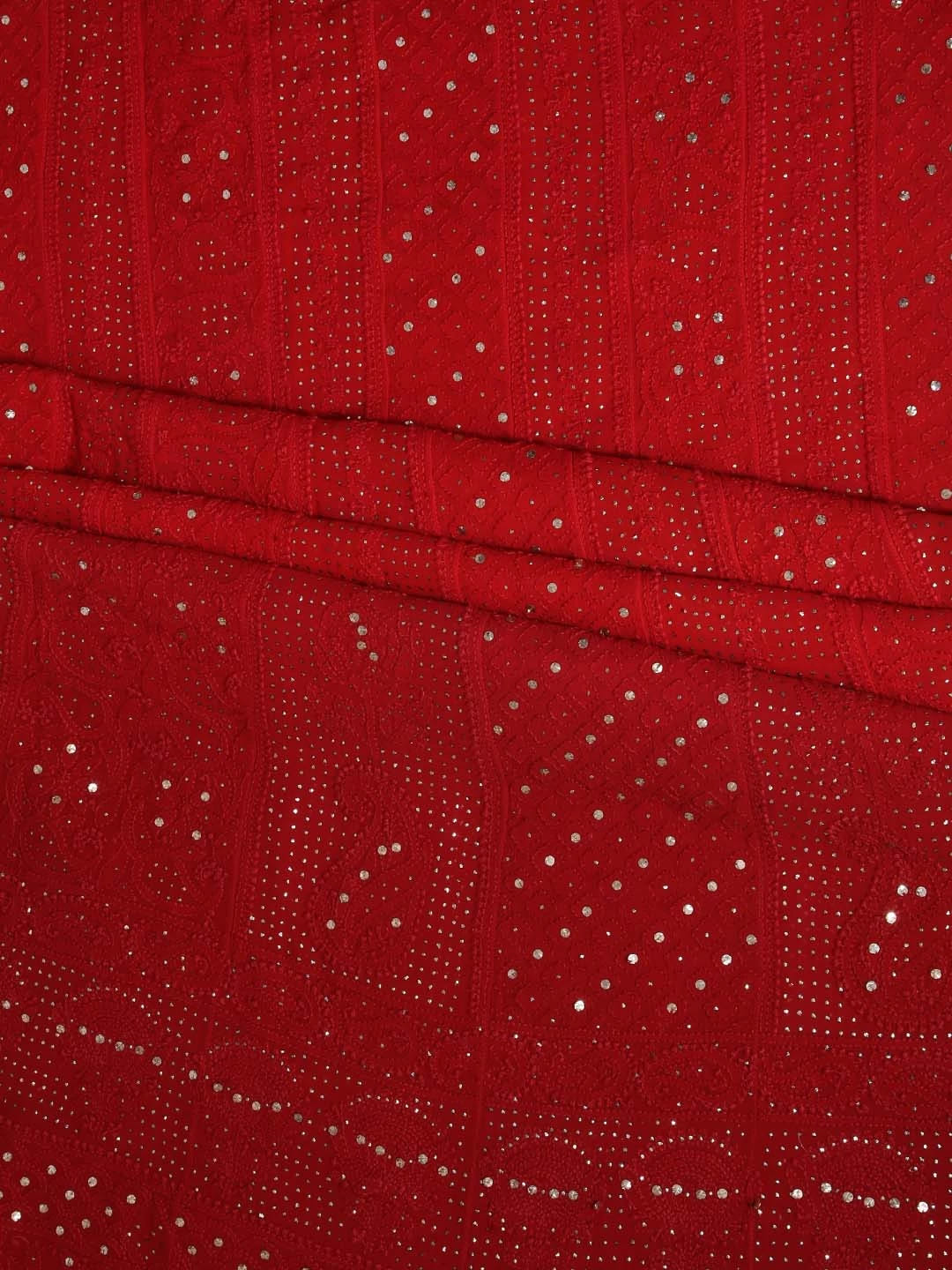 Ada Hand Embroidered Red Ombre Shade Viscose Georgette Lucknowi Chikankari Semi-Stitched Anarkali Kurta Dupatta Set With Muqaish Work 01A196842