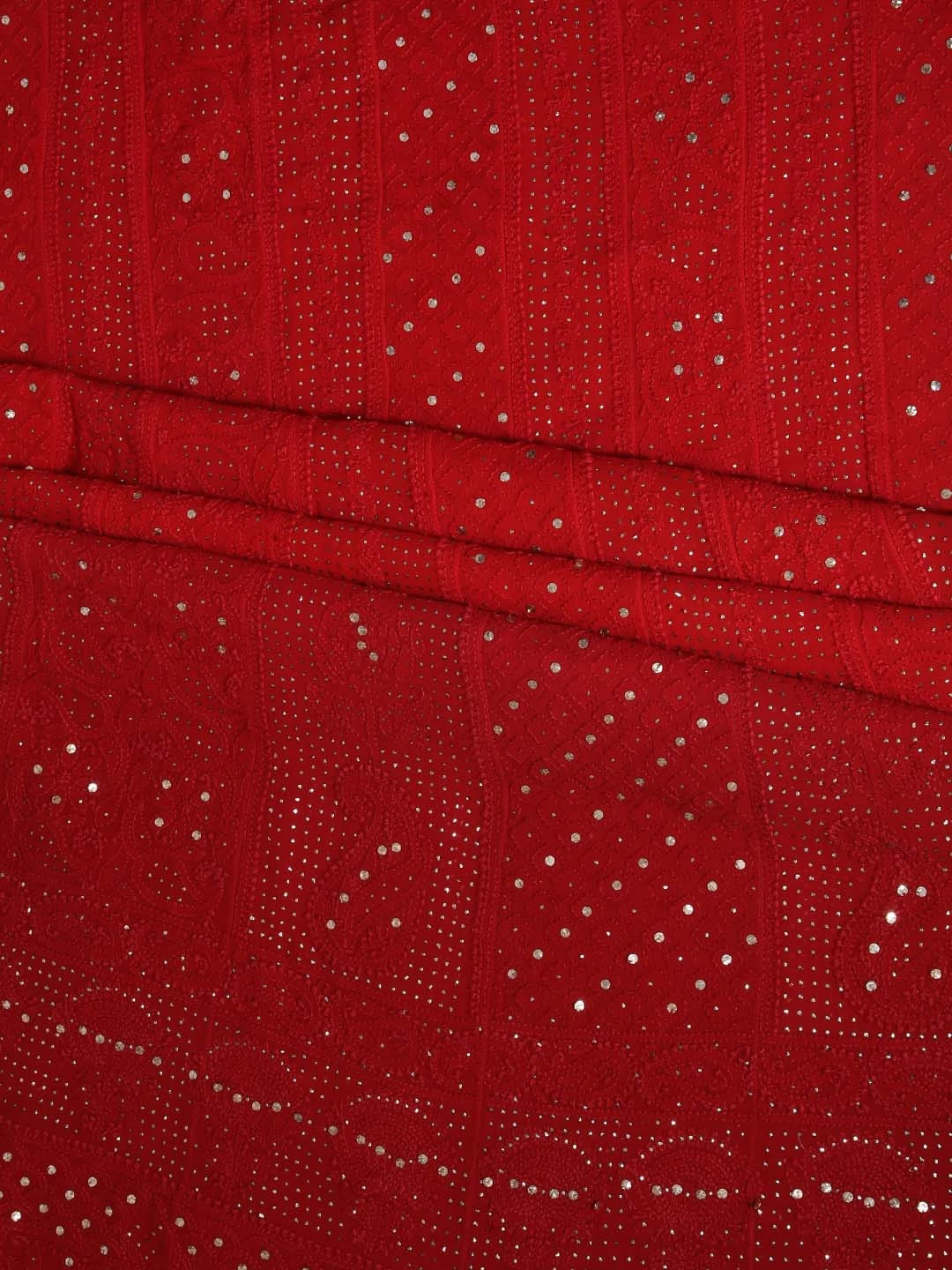 Ada Hand Embroidered Red Ombre Shade Viscose Georgette Lucknowi Chikankari Semi-Stitched Anarkali Kurta Dupatta Set With Muqaish Work 01A196842