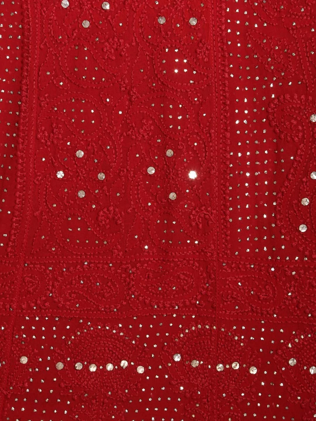 Ada Hand Embroidered Red Ombre Shade Viscose Georgette Lucknowi Chikankari Semi-Stitched Anarkali Kurta Dupatta Set With Muqaish Work 01A196842