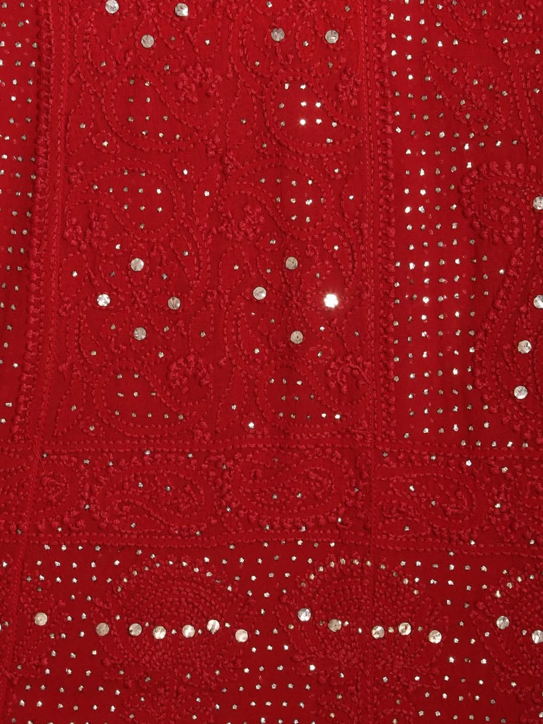Ada Hand Embroidered Red Ombre Shade Viscose Georgette Lucknowi Chikankari Semi-Stitched Anarkali Kurta Dupatta Set With Muqaish Work 01A196842