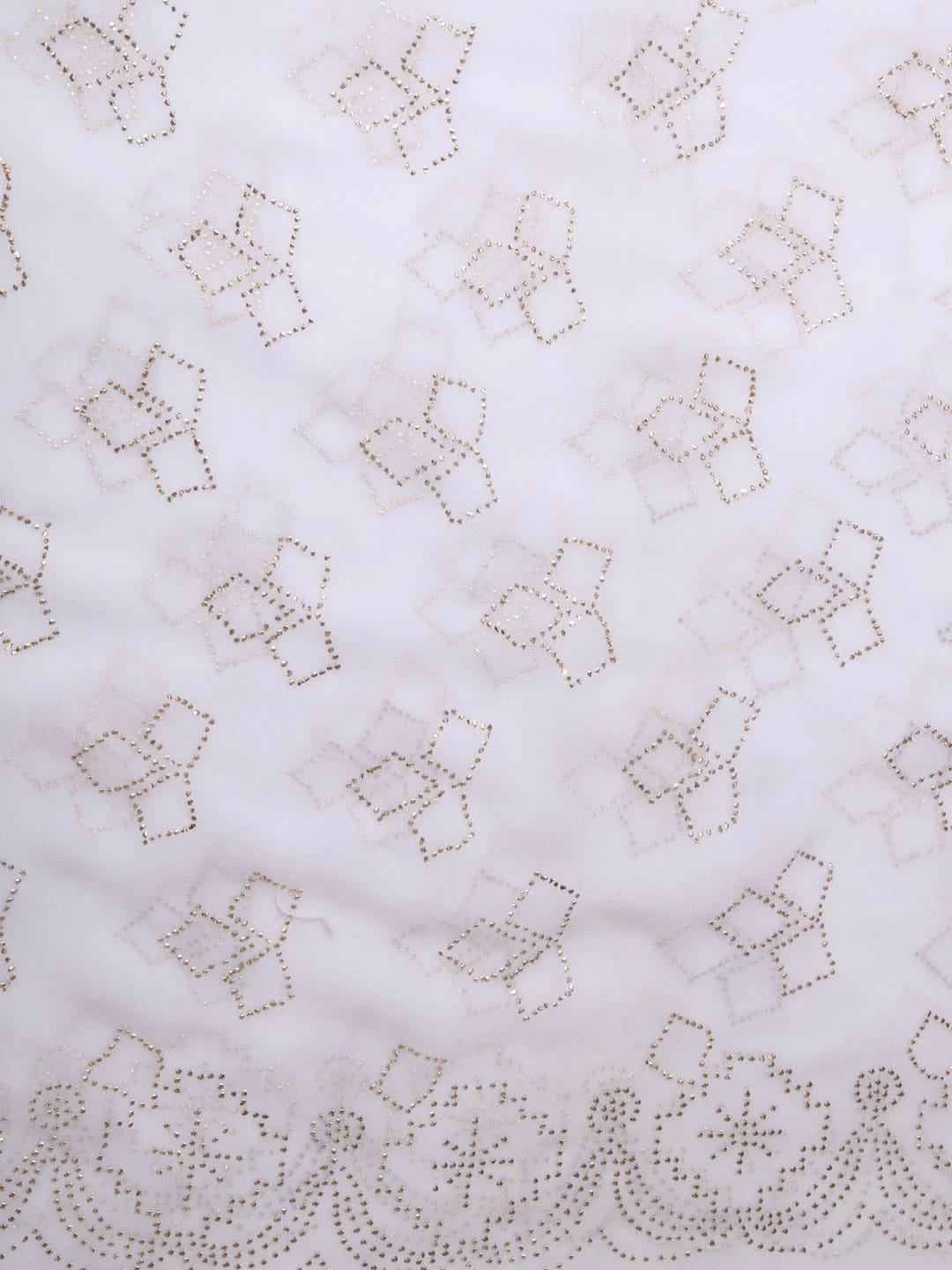Ada Hand Embroidered White Georgette Lucknowi Chikankari Dupatta With Muqaish Work A513307