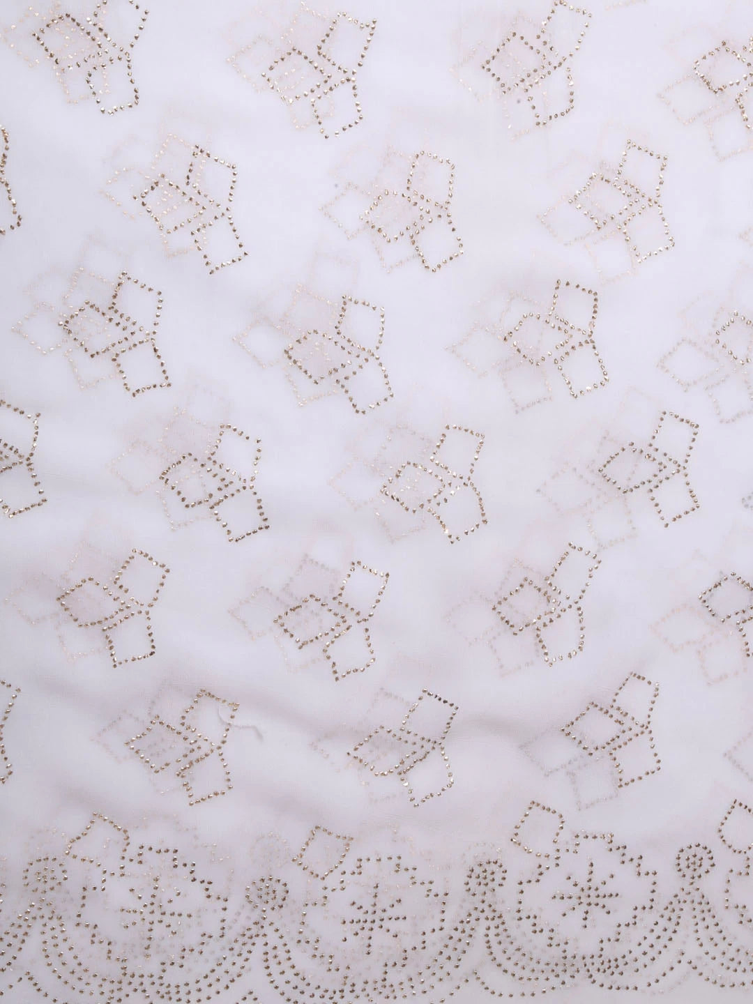 Ada Hand Embroidered White Georgette Lucknowi Chikankari Dupatta With Muqaish Work A513307