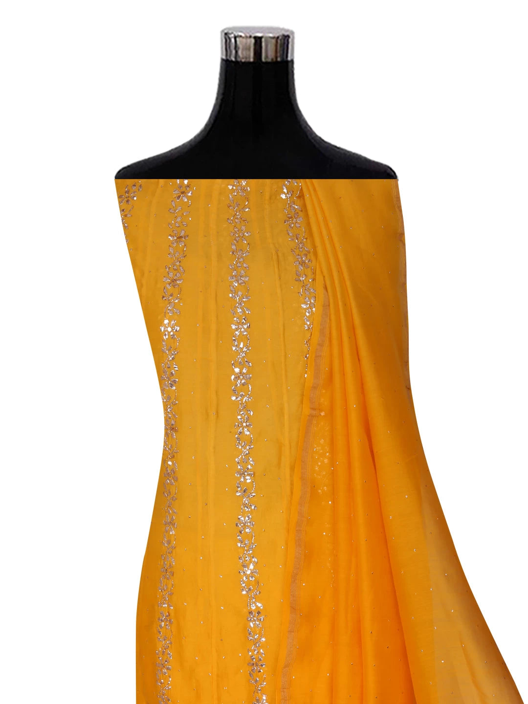 Ada Hand Embroidered Yellow Ombre shade Chanderi Lucknowi Chikankari Semi-Stitched Anarkali Kurta Dupatta Set With Muqaish Work 01A301694