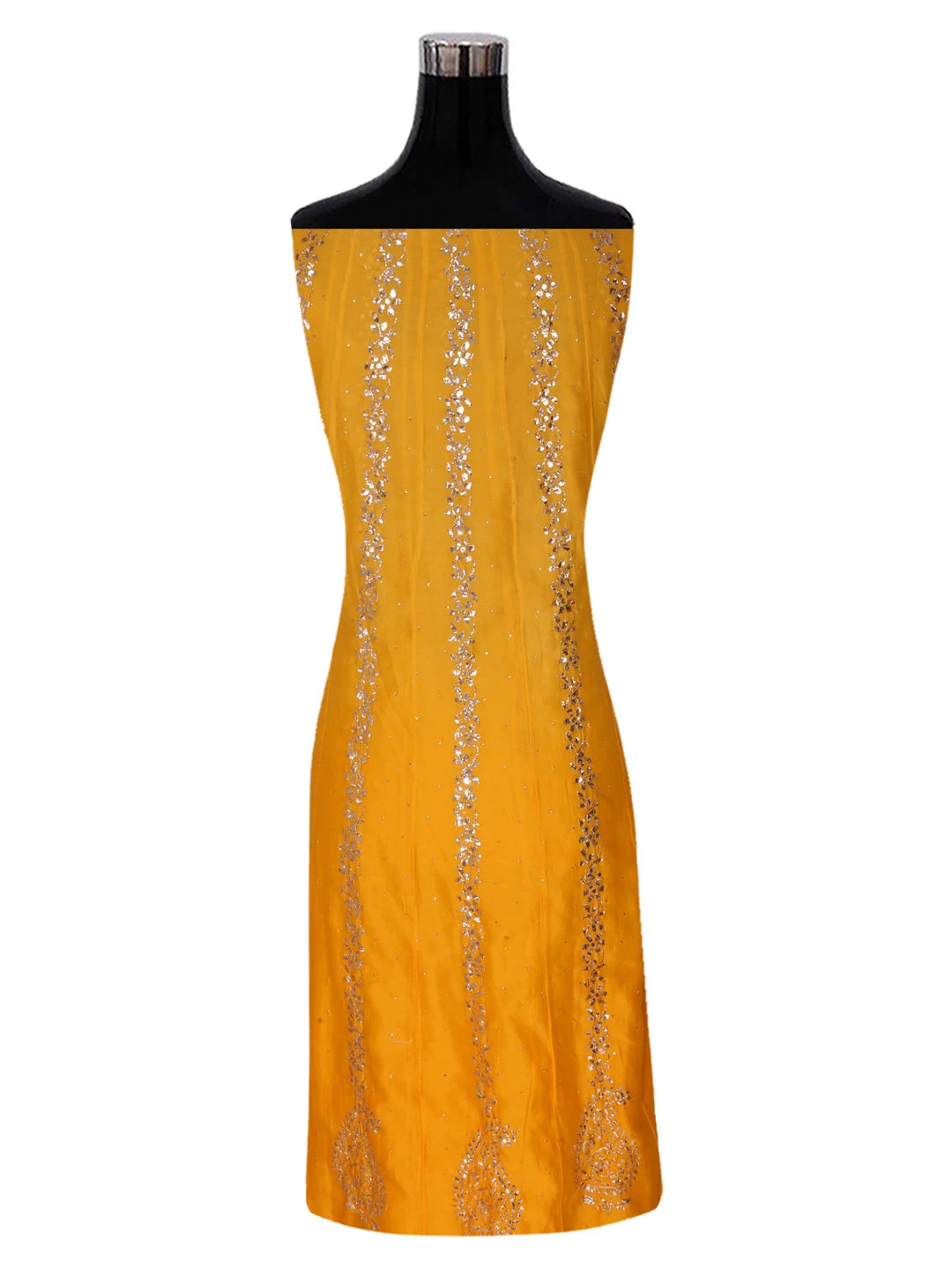 Ada Hand Embroidered Yellow Ombre shade Chanderi Lucknowi Chikankari Semi-Stitched Anarkali Kurta Dupatta Set With Muqaish Work 01A301694