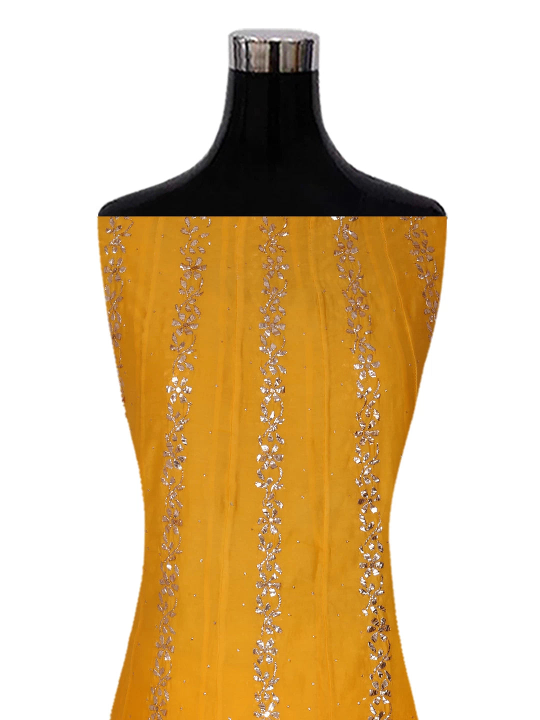 Ada Hand Embroidered Yellow Ombre shade Chanderi Lucknowi Chikankari Semi-Stitched Anarkali Kurta Dupatta Set With Muqaish Work 01A301694
