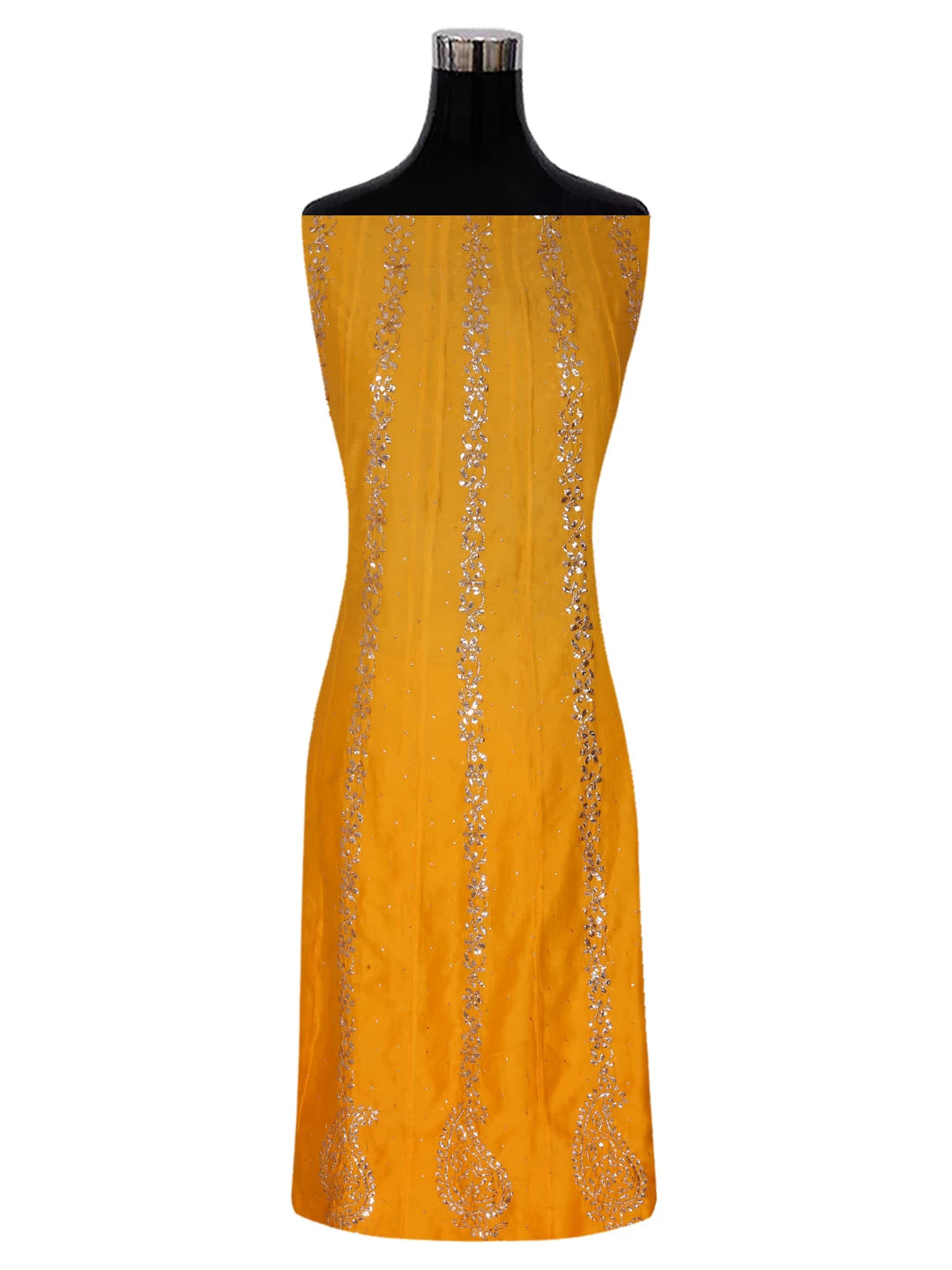 Ada Hand Embroidered Yellow Ombre shade Chanderi Lucknowi Chikankari Semi-Stitched Anarkali Kurta Dupatta Set With Muqaish Work 01A301694