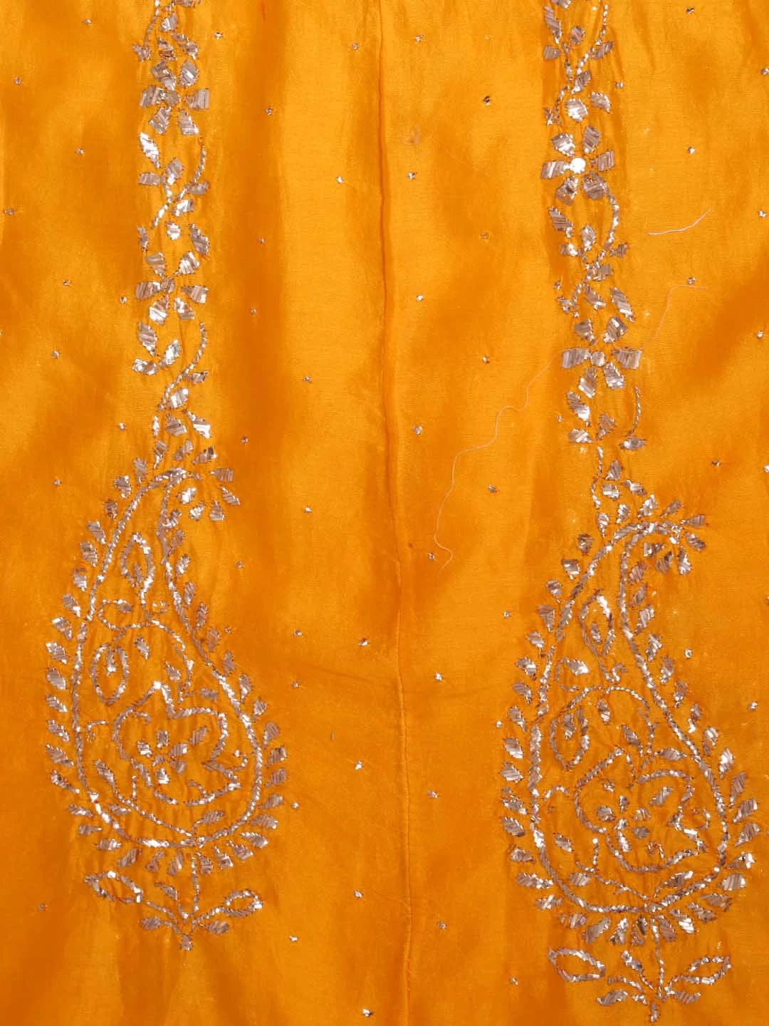 Ada Hand Embroidered Yellow Ombre shade Chanderi Lucknowi Chikankari Semi-Stitched Anarkali Kurta Dupatta Set With Muqaish Work 01A301694