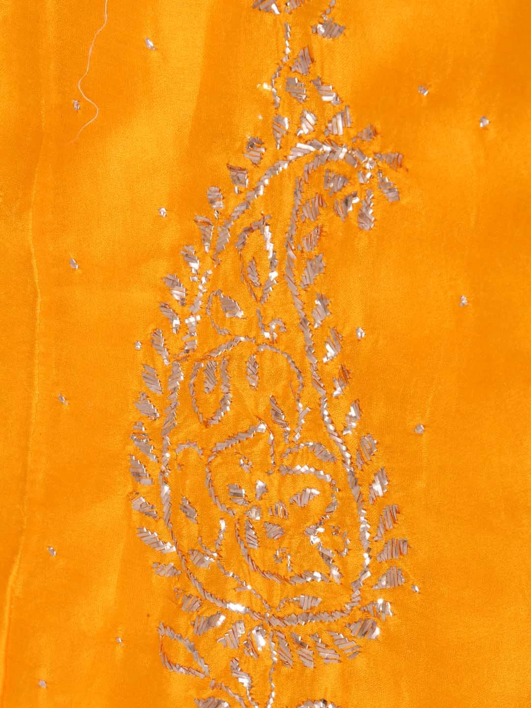 Ada Hand Embroidered Yellow Ombre shade Chanderi Lucknowi Chikankari Semi-Stitched Anarkali Kurta Dupatta Set With Muqaish Work 01A301694