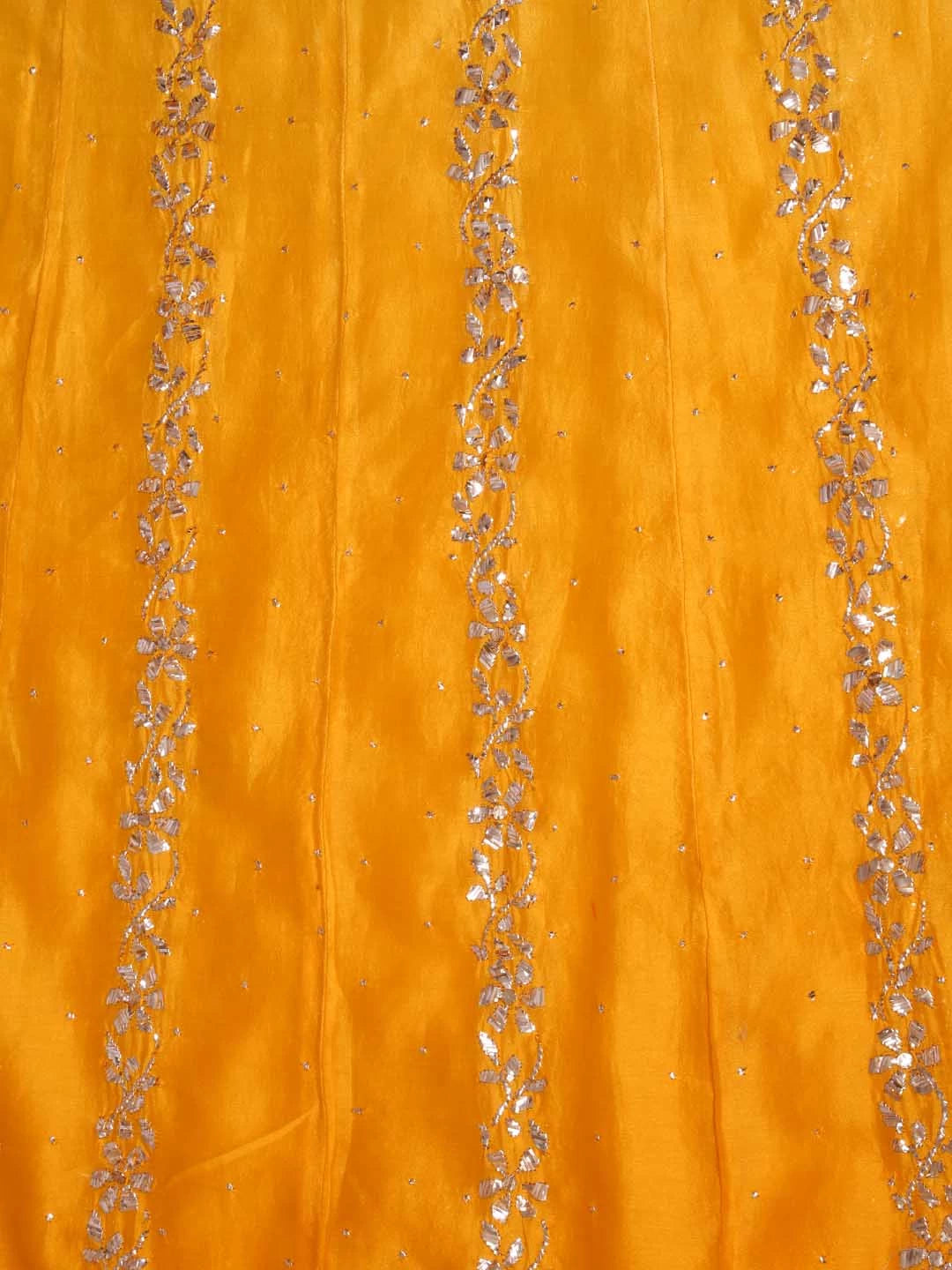 Ada Hand Embroidered Yellow Ombre shade Chanderi Lucknowi Chikankari Semi-Stitched Anarkali Kurta Dupatta Set With Muqaish Work 01A301694
