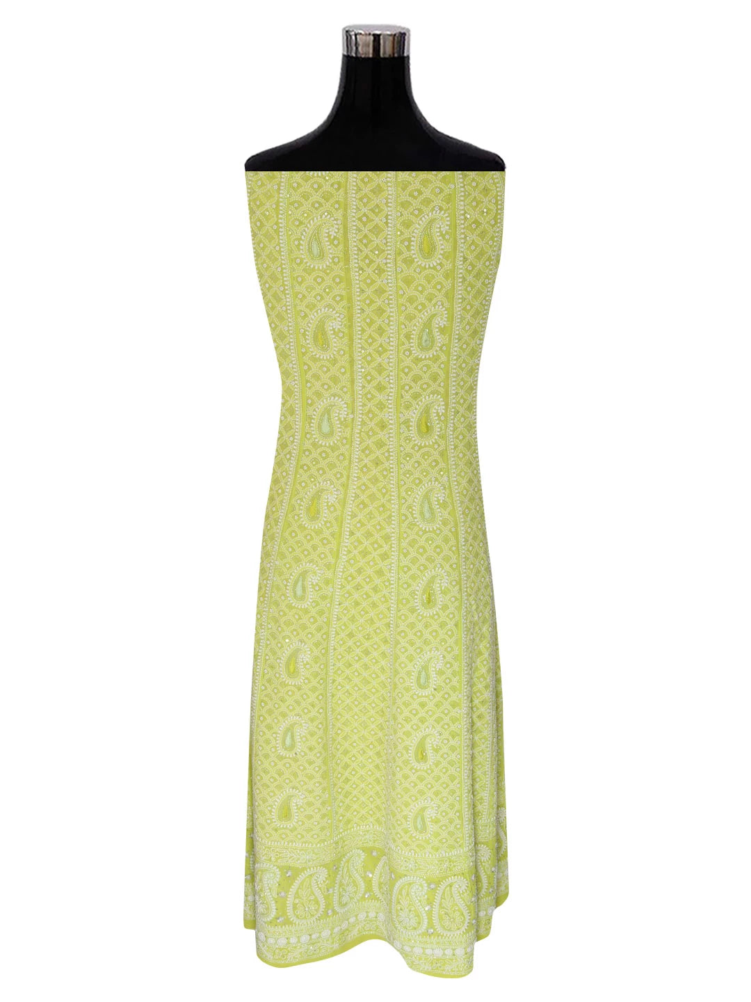 Ada Hand Embroidered Light Green Pure Georgette Lucknowi Chikankari Semi-Stitched Anarkali Kurta Dupatta Set With Pearl Work 01A255900