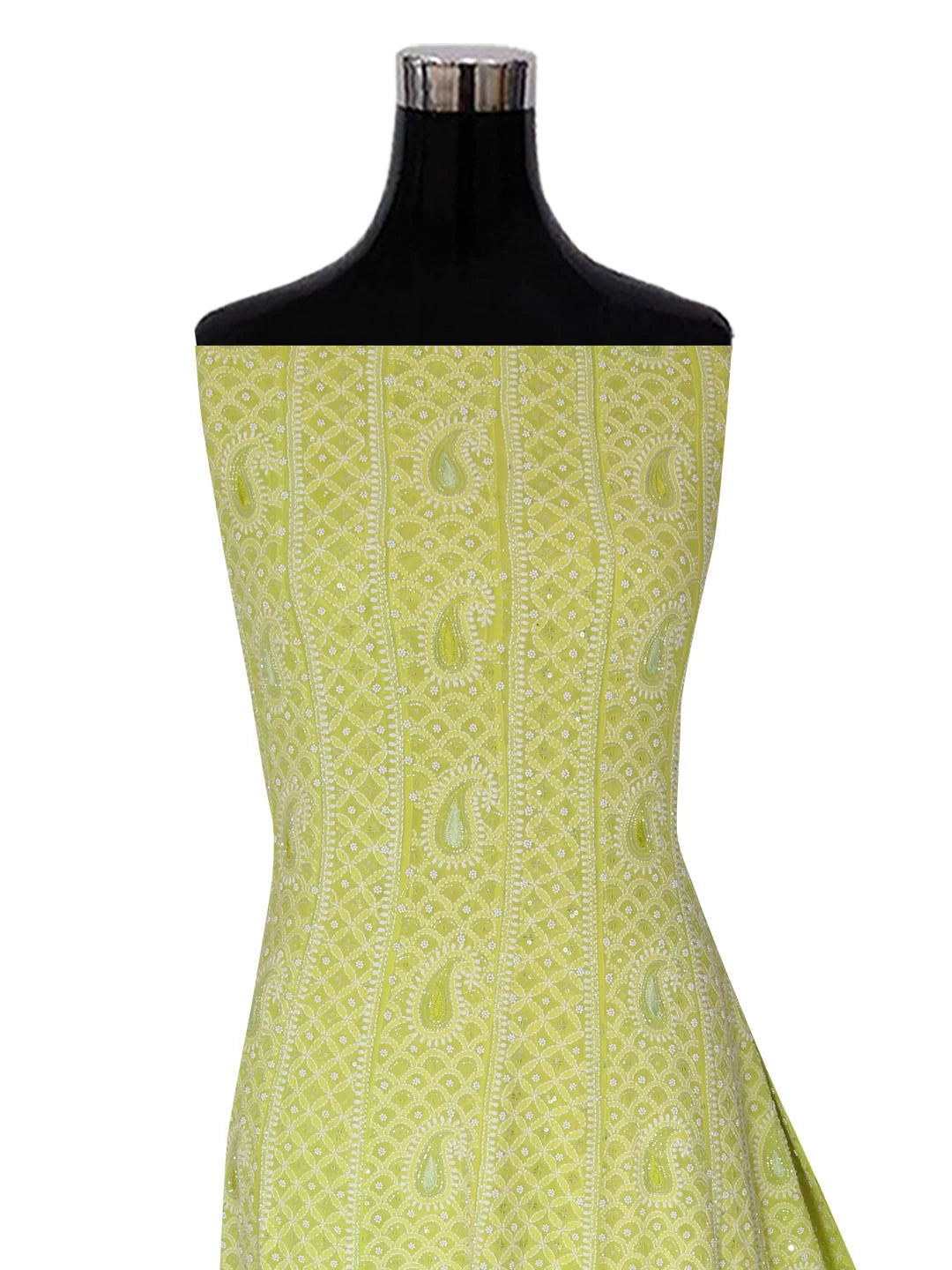 Ada Hand Embroidered Light Green Pure Georgette Lucknowi Chikankari Semi-Stitched Anarkali Kurta Dupatta Set With Pearl Work 01A255900