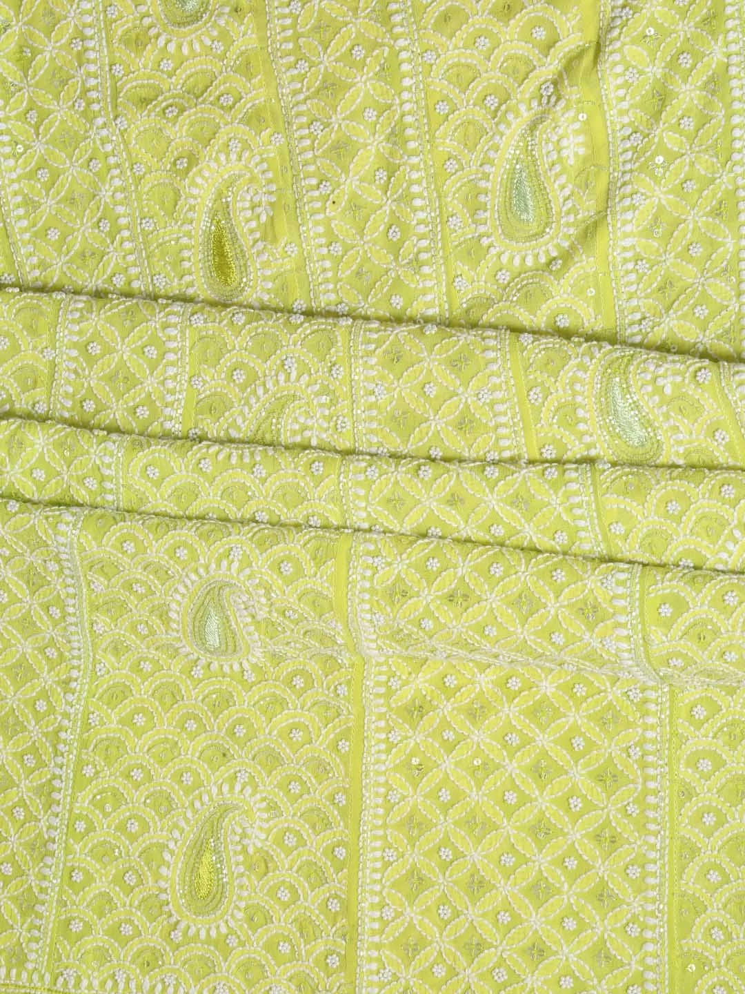 Ada Hand Embroidered Light Green Pure Georgette Lucknowi Chikankari Semi-Stitched Anarkali Kurta Dupatta Set With Pearl Work 01A255900