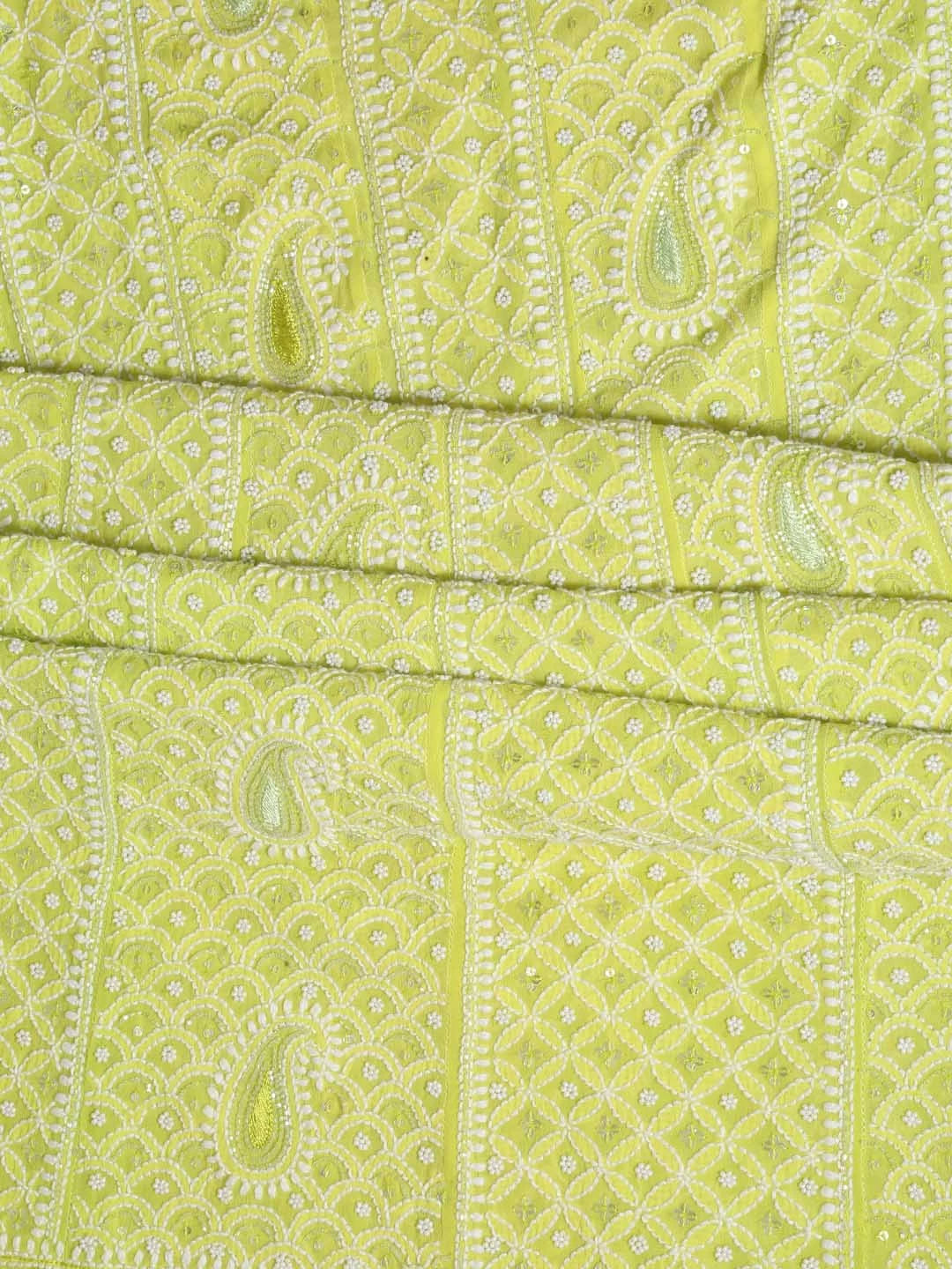 Ada Hand Embroidered Light Green Pure Georgette Lucknowi Chikankari Semi-Stitched Anarkali Kurta Dupatta Set With Pearl Work 01A255900