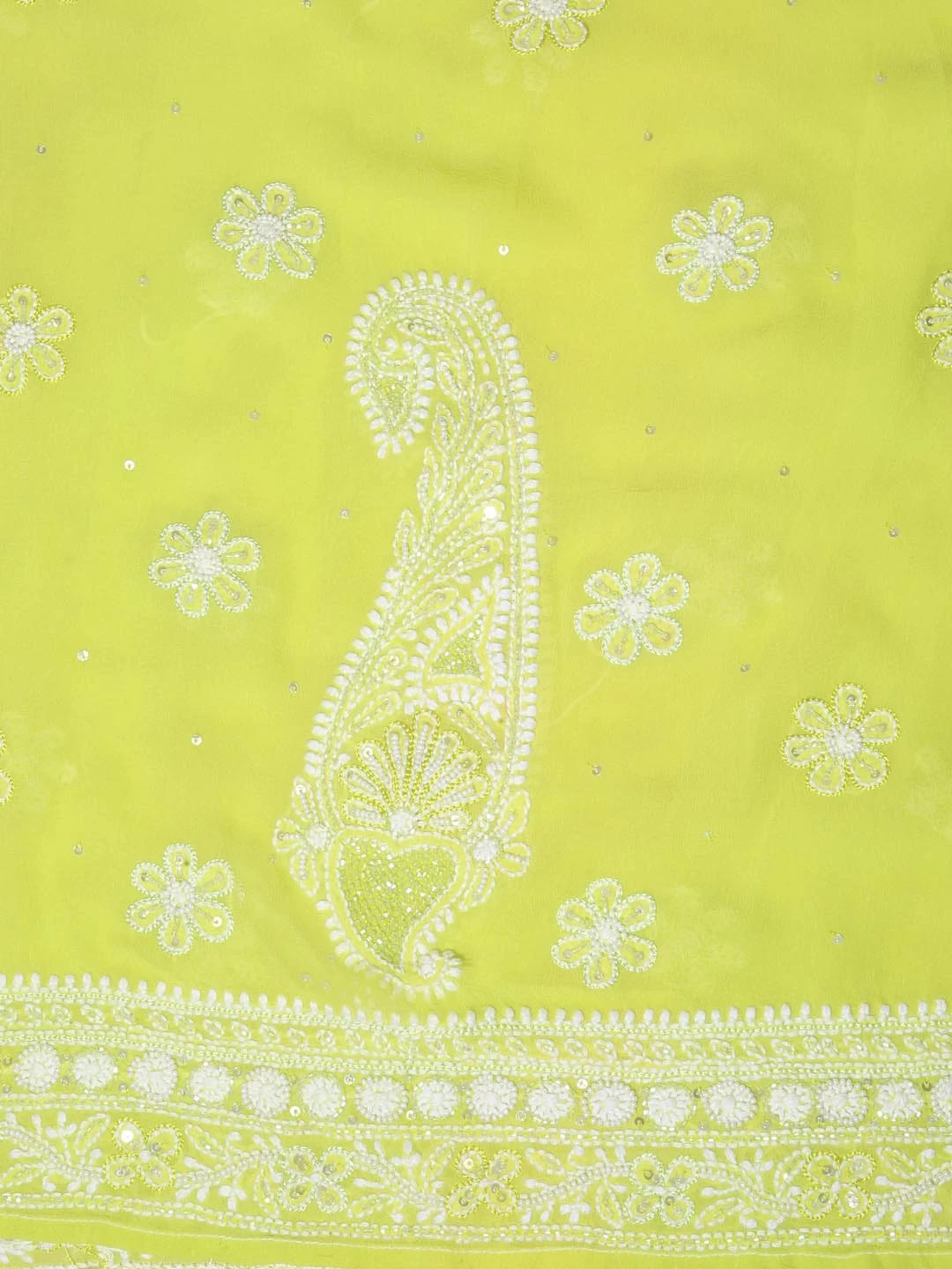 Ada Hand Embroidered Light Green Pure Georgette Lucknowi Chikankari Semi-Stitched Anarkali Kurta Dupatta Set With Pearl Work 01A255900