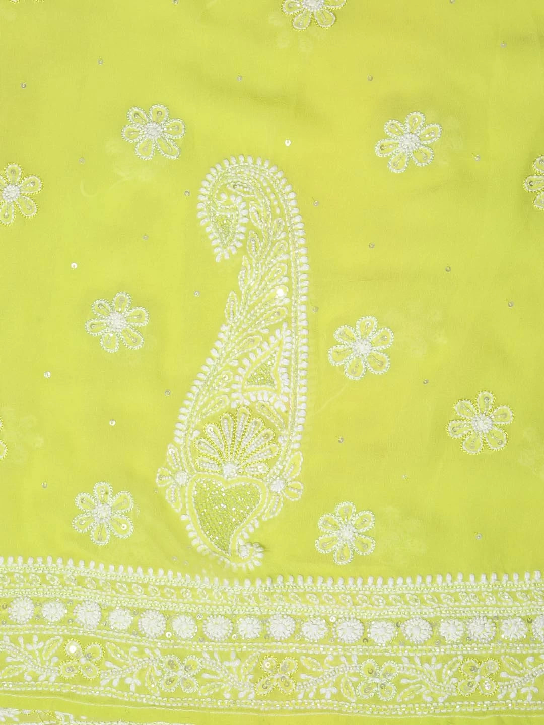 Ada Hand Embroidered Light Green Pure Georgette Lucknowi Chikankari Semi-Stitched Anarkali Kurta Dupatta Set With Pearl Work 01A255900