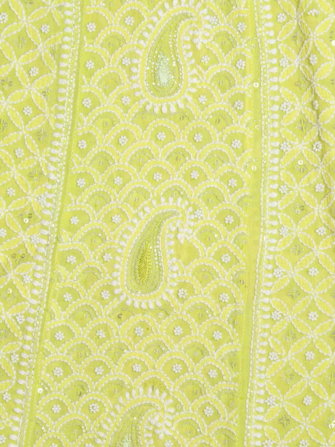 Ada Hand Embroidered Light Green Pure Georgette Lucknowi Chikankari Semi-Stitched Anarkali Kurta Dupatta Set With Pearl Work 01A255900