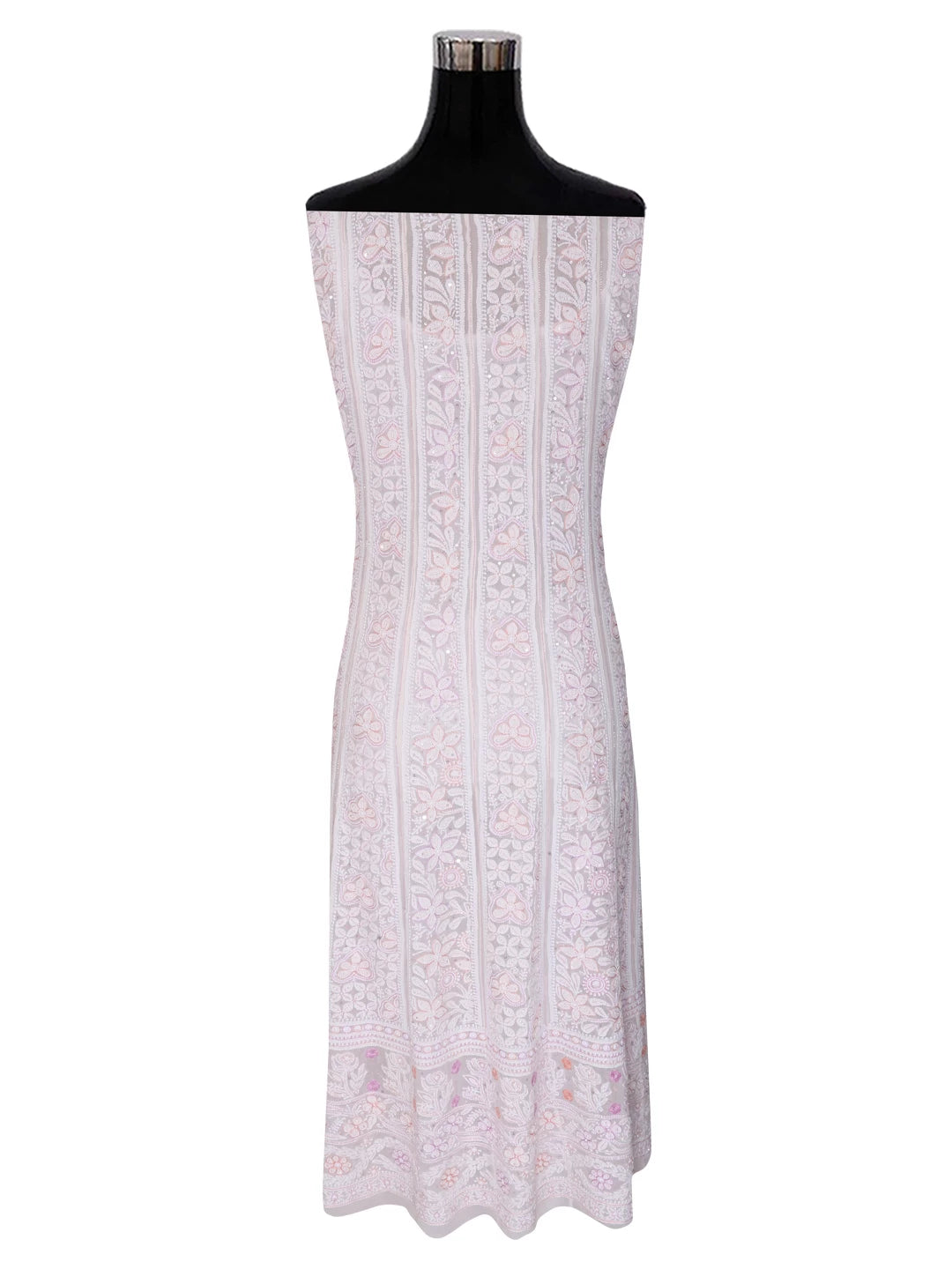 Ada Hand Embroidered White Pure Georgette Lucknowi Chikankari Semi-Stitched Anarkali Kurta Dupatta Set With Cutdana Work 01A283274