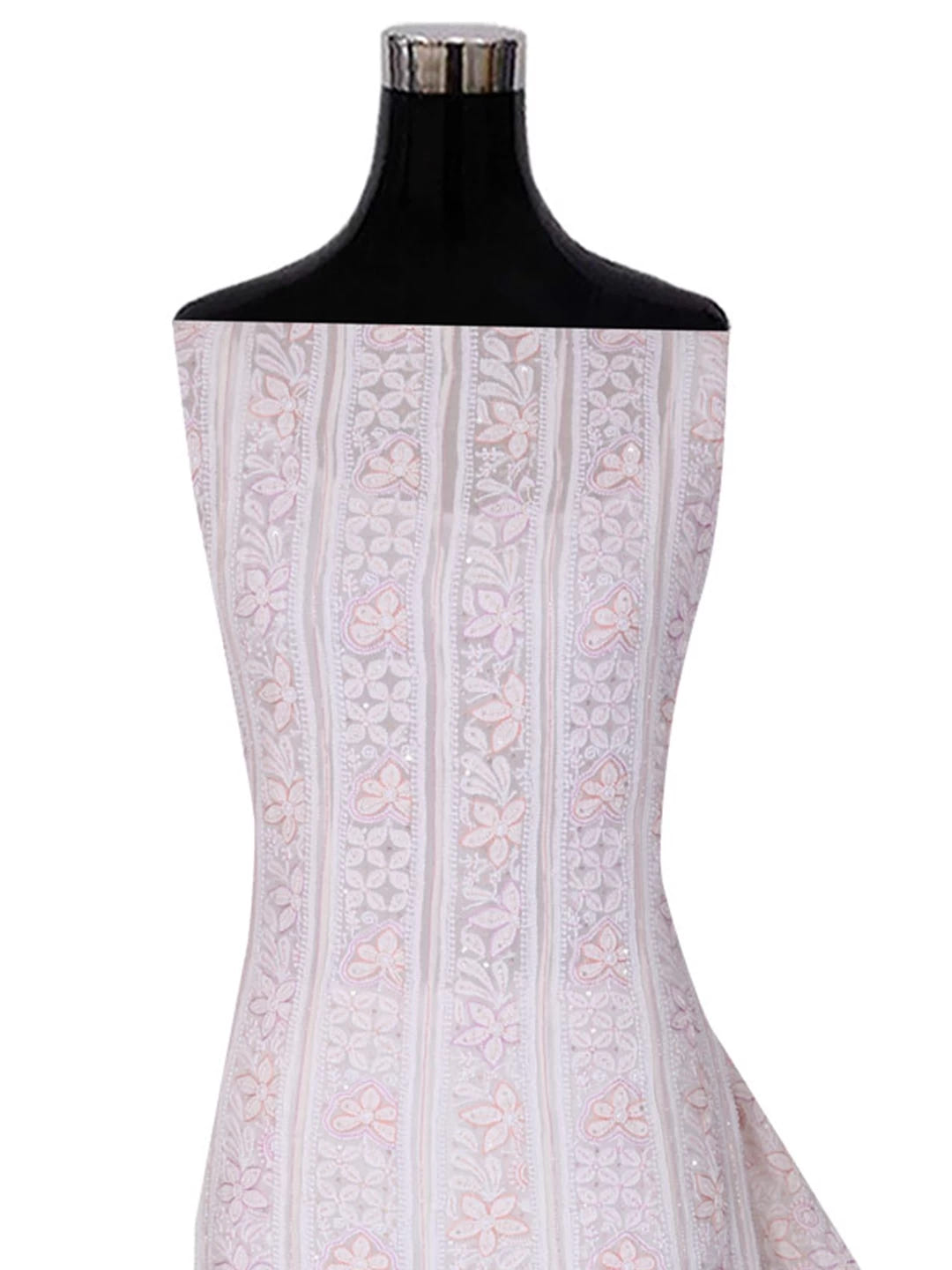 Ada Hand Embroidered White Pure Georgette Lucknowi Chikankari Semi-Stitched Anarkali Kurta Dupatta Set With Cutdana Work 01A283274