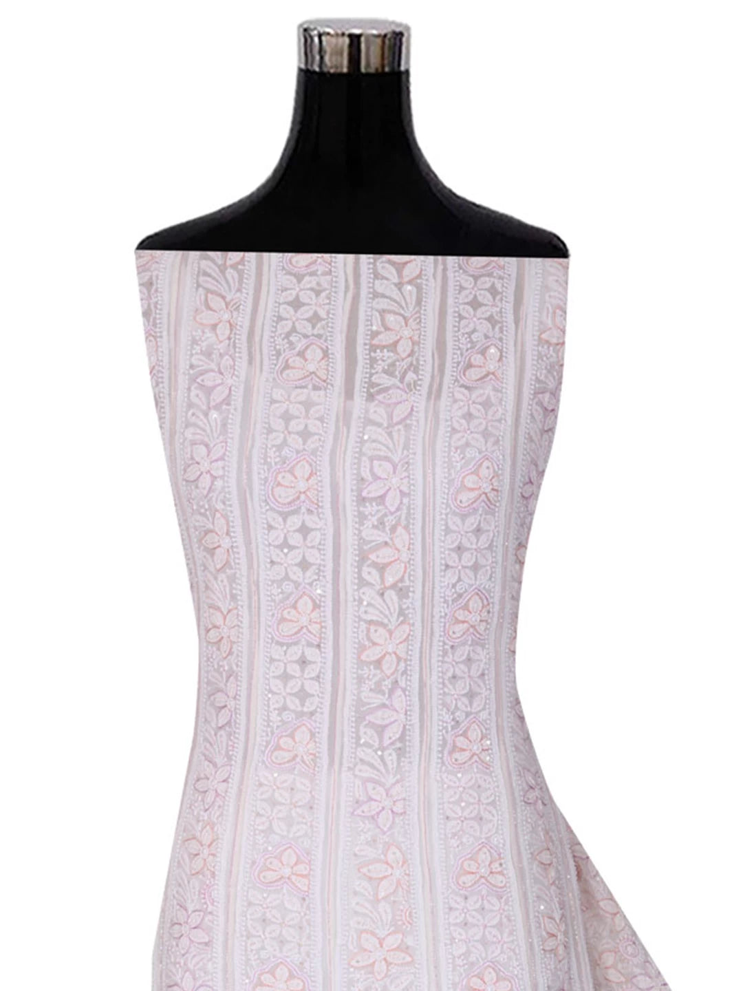 Ada Hand Embroidered White Pure Georgette Lucknowi Chikankari Semi-Stitched Anarkali Kurta Dupatta Set With Cutdana Work 01A283274