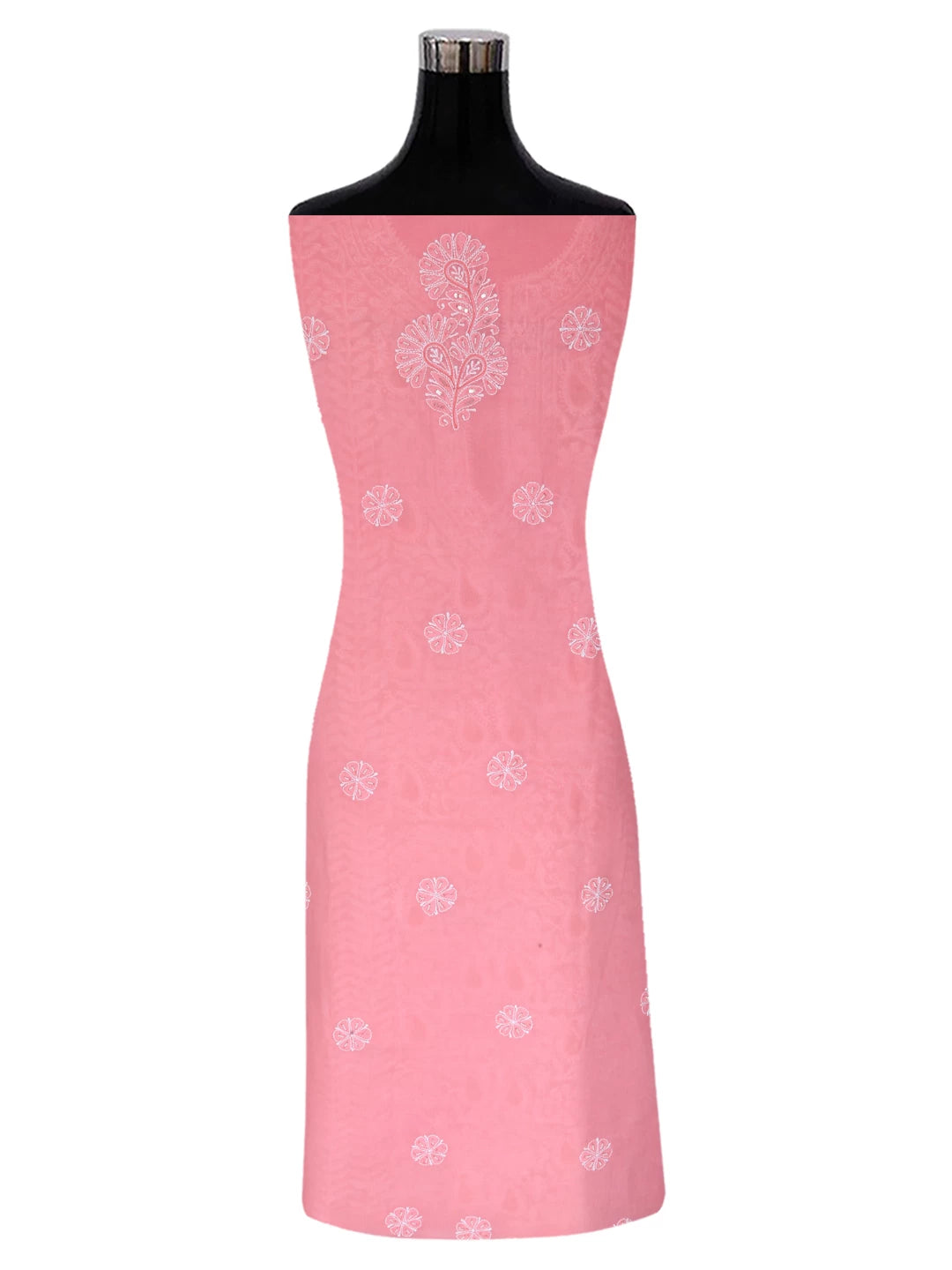 Ada Hand Embroidered Peach Cotton Lucknowi Chikankari Unstitched Suit Piece With Pearl Work 01A285103