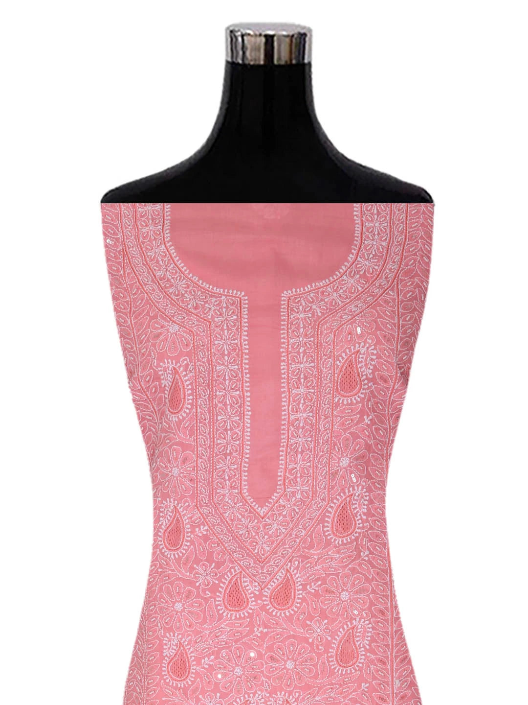 Ada Hand Embroidered Peach Cotton Lucknowi Chikankari Unstitched Suit Piece With Pearl Work 01A285103