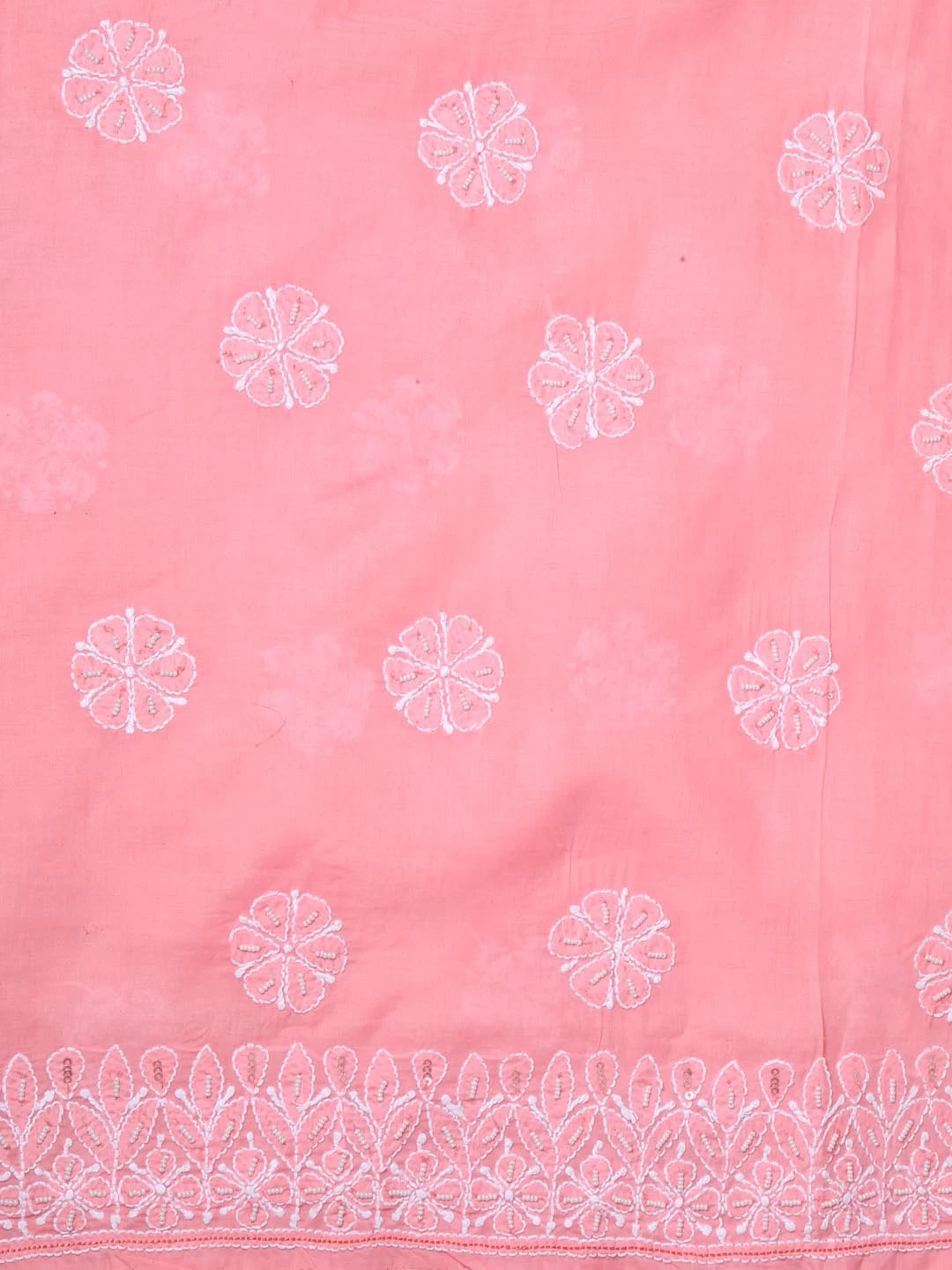 Ada Hand Embroidered Peach Cotton Lucknowi Chikankari Unstitched Suit Piece With Pearl Work 01A285103