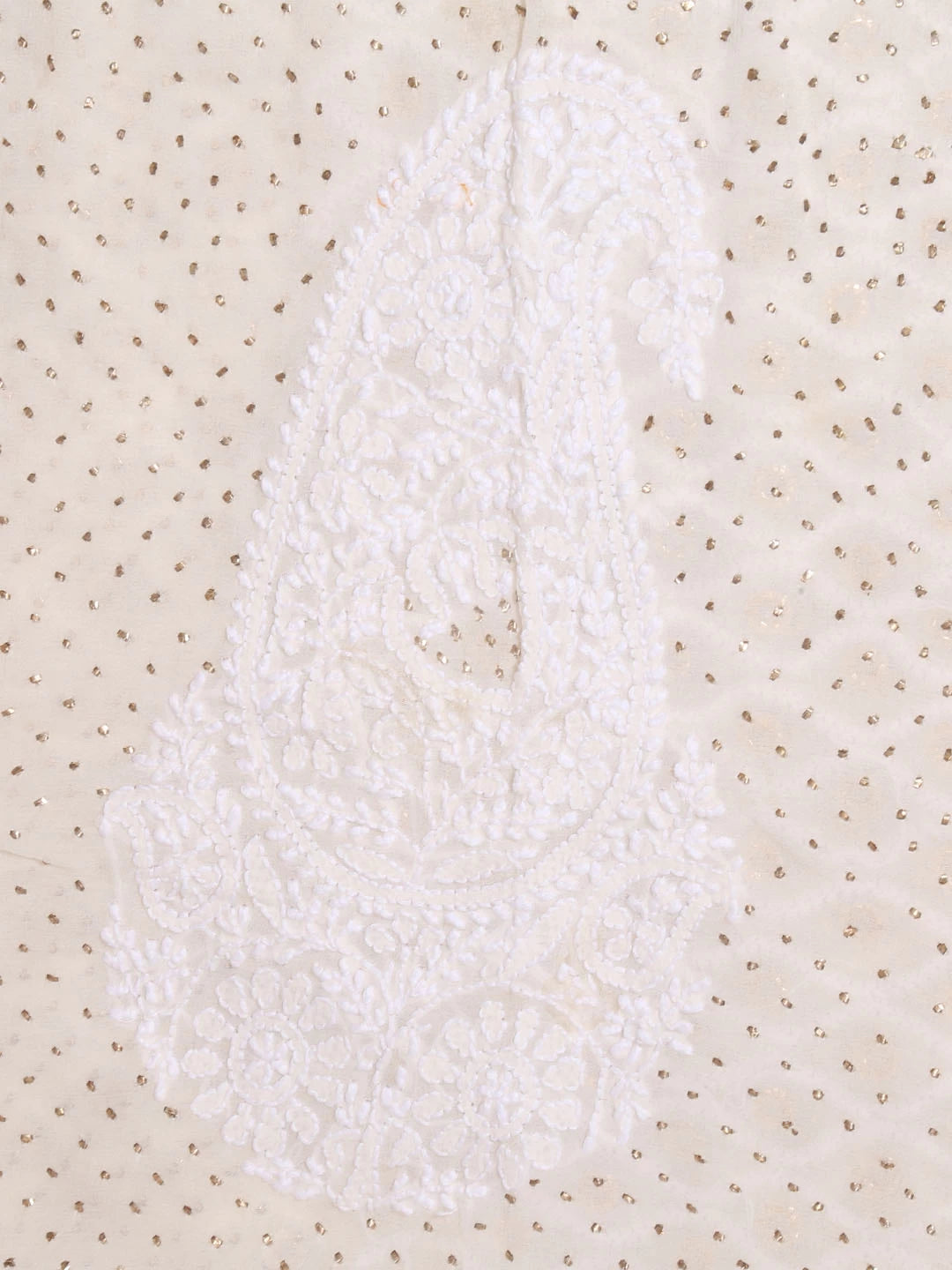 Ada Hand Embroidered Ivory Pure Georgette Lucknowi Chikankari Dupatta With Muqaish Work 01A388558