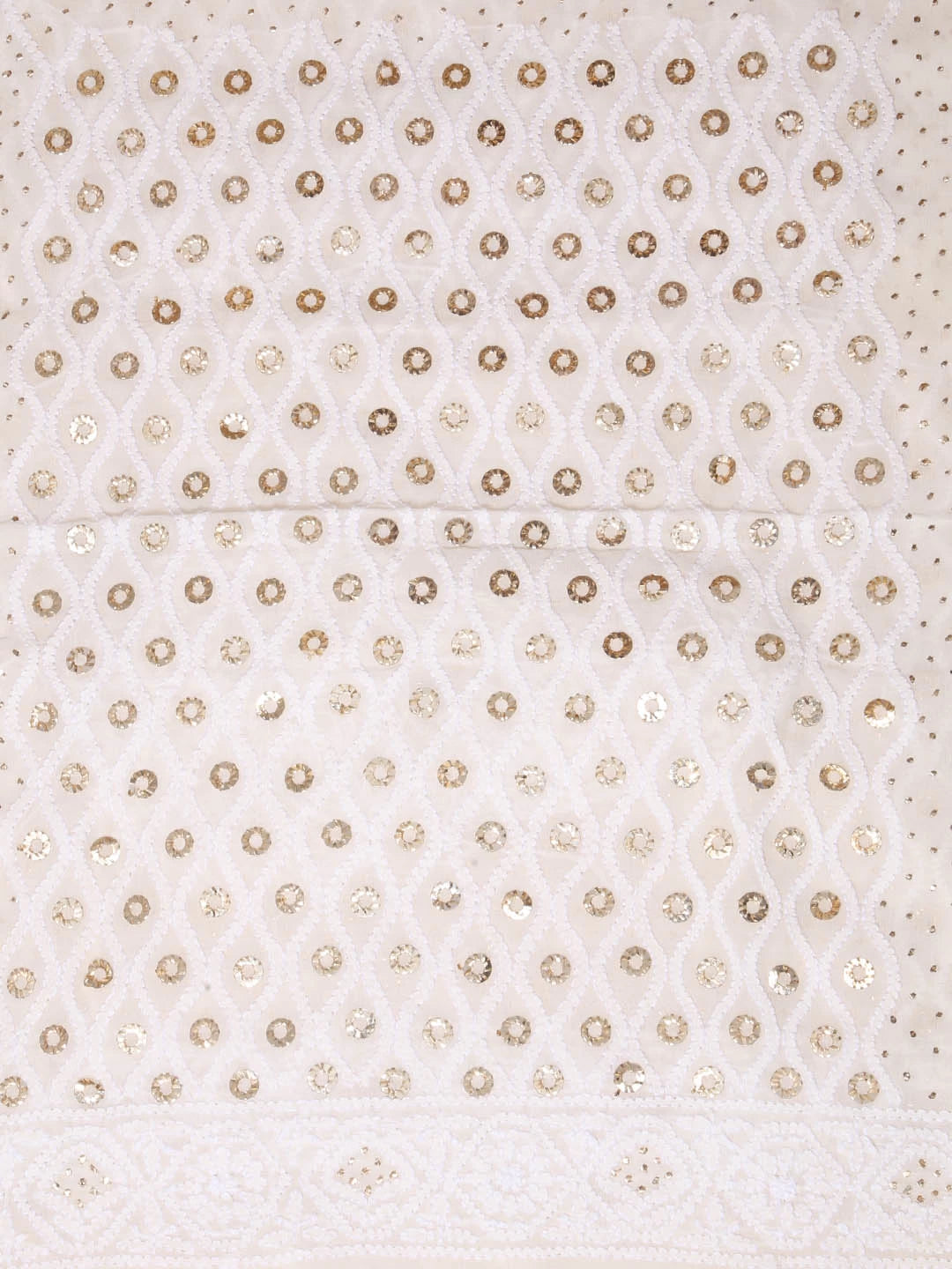 Ada Hand Embroidered Ivory Pure Georgette Lucknowi Chikankari Dupatta With Muqaish Work 01A388558