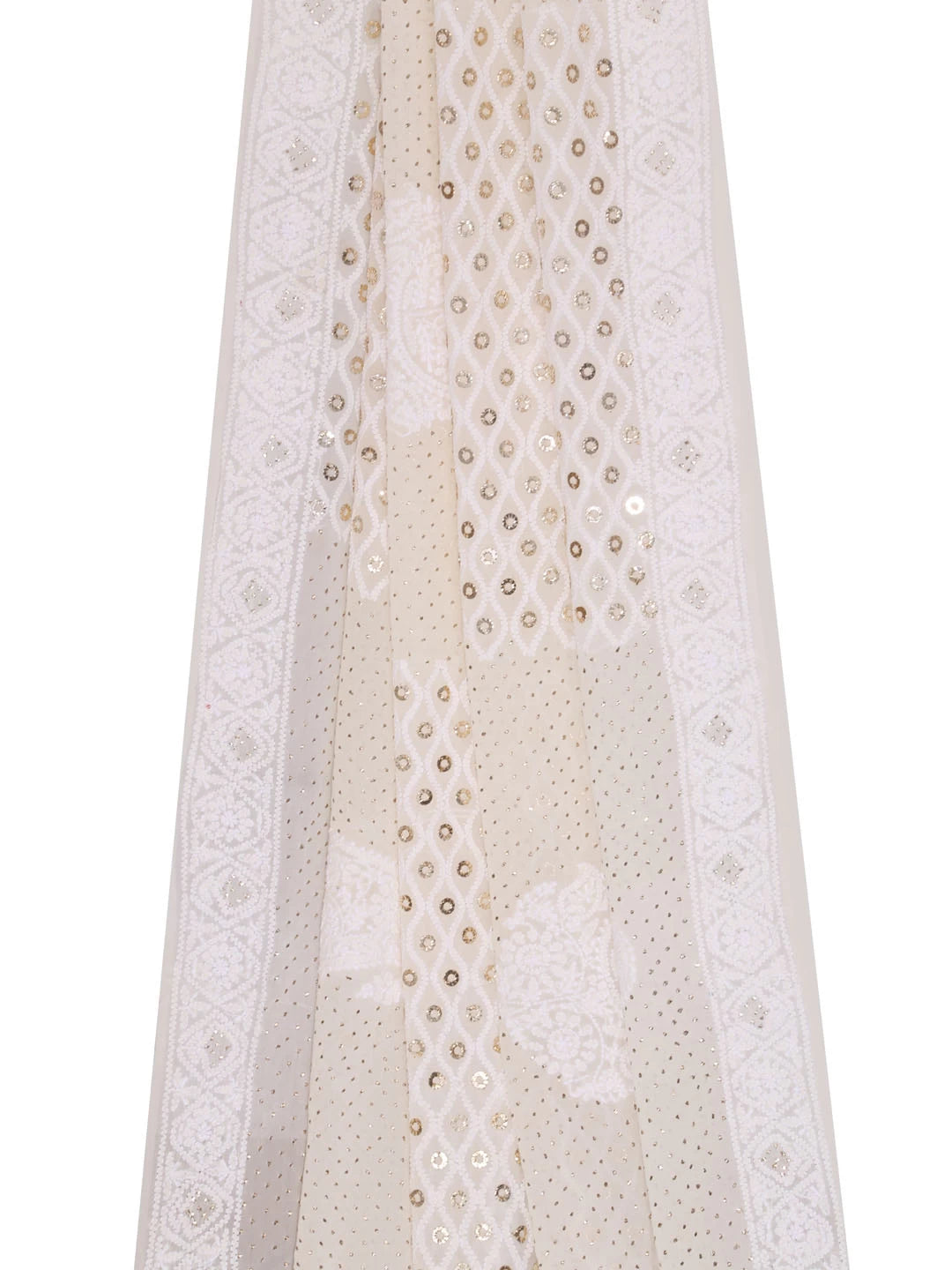 Ada Hand Embroidered Ivory Pure Georgette Lucknowi Chikankari Dupatta With Muqaish Work 01A388558